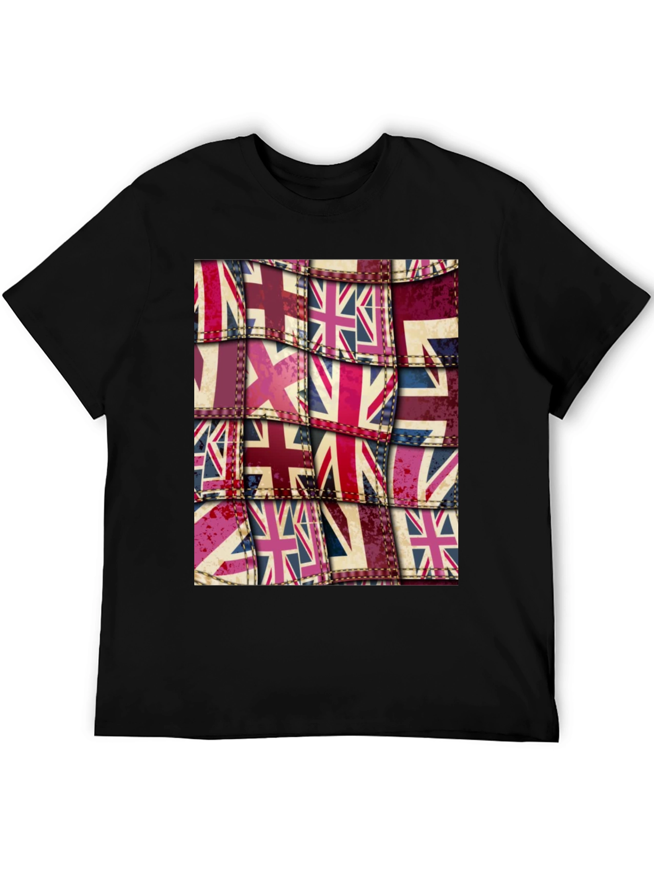 Black Union Jack Flag Patchwork Graphic Tee view 5