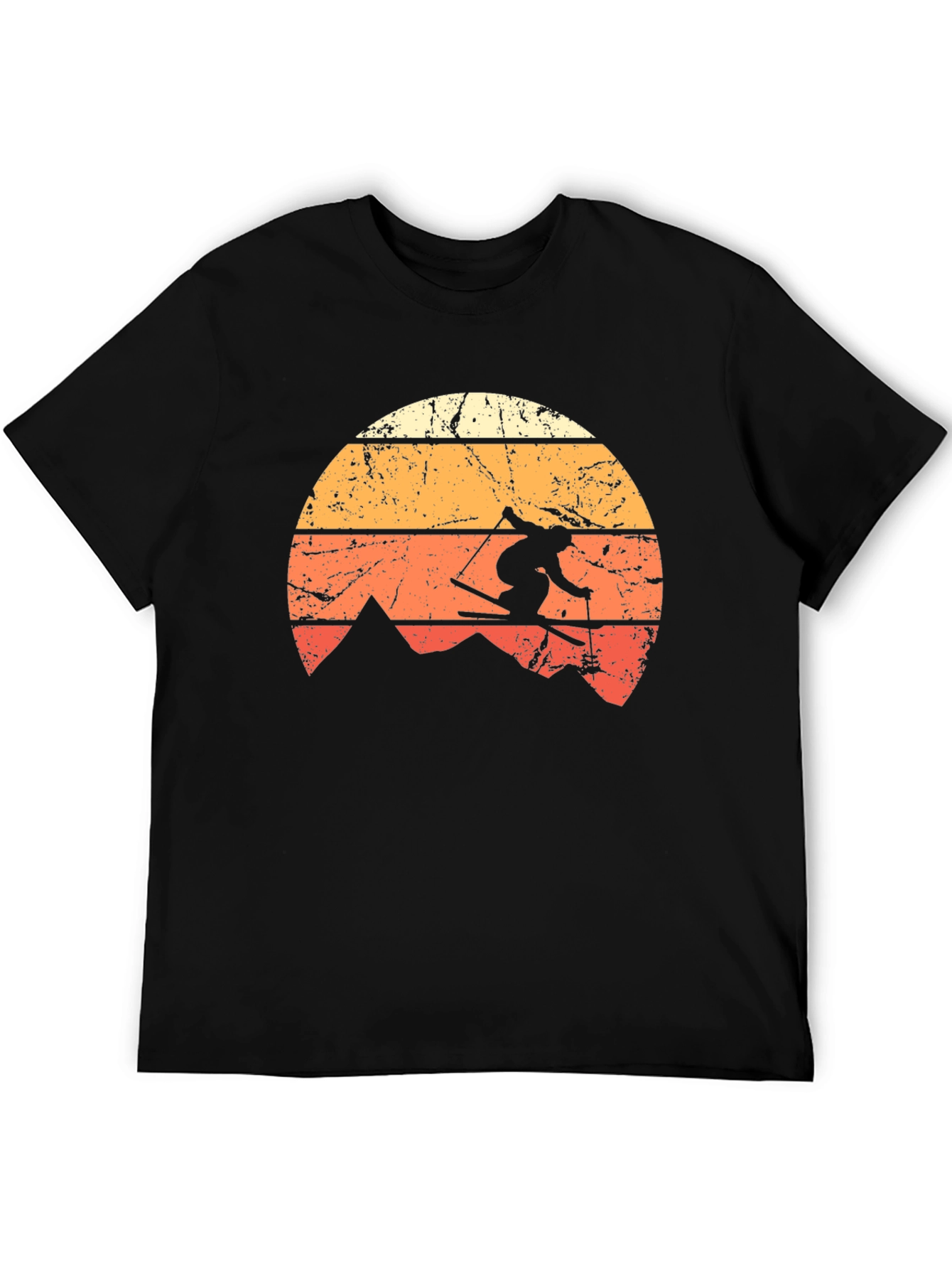 Black Retro Skiing T-Shirt - Vintage Mountain Sunset Design view 5