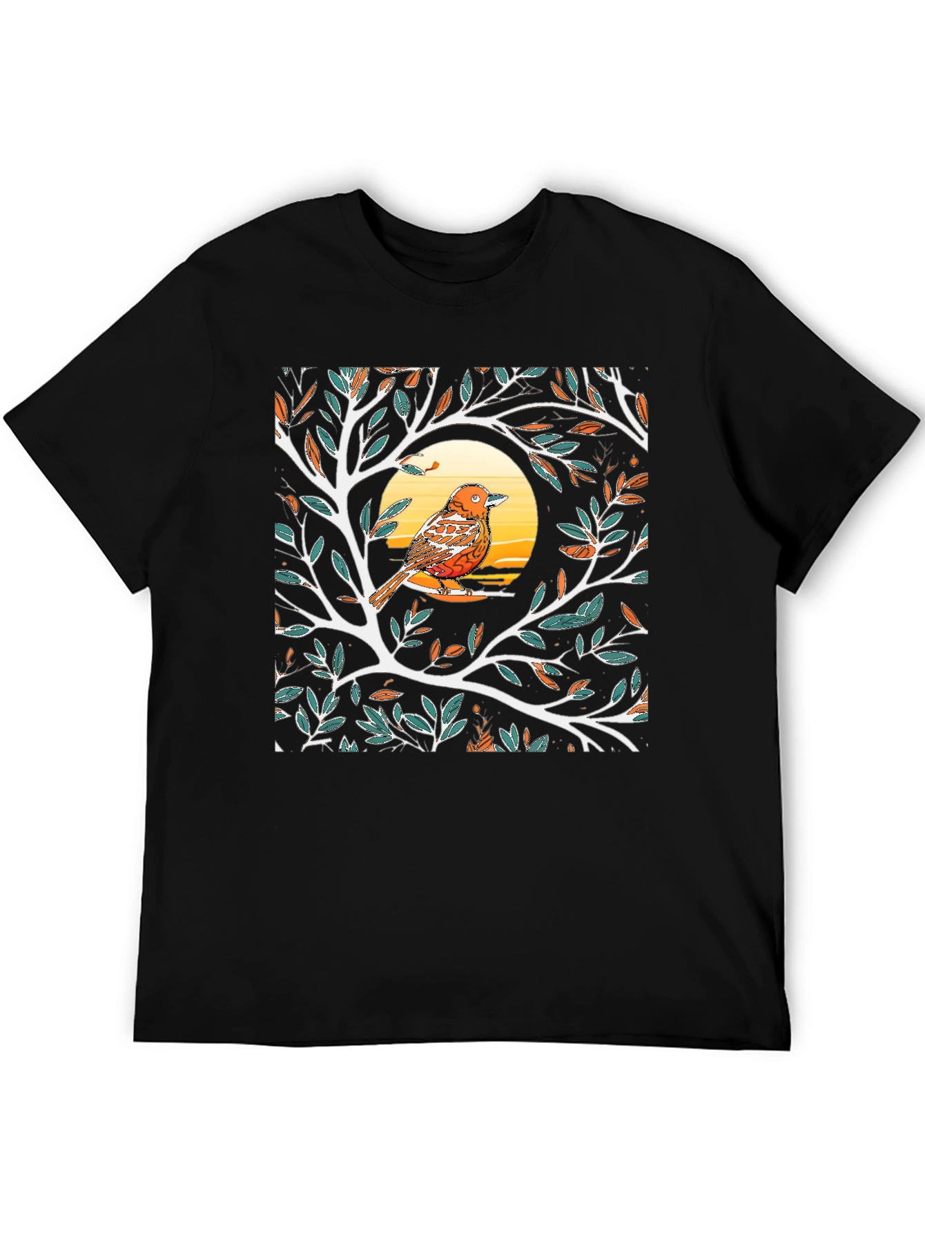 Black Bird on Branch Graphic Tee - Black Casual T-Shirt view 5