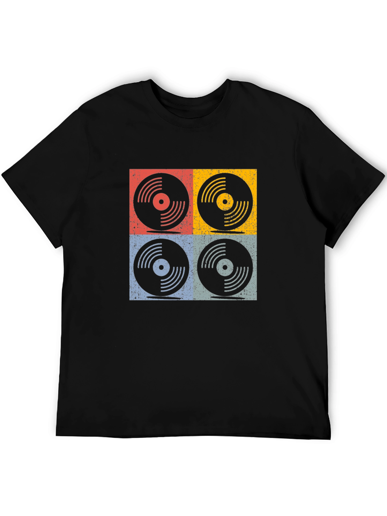 Black Retro Vinyl Record Graphic T-Shirt - Four Panel Design view 5