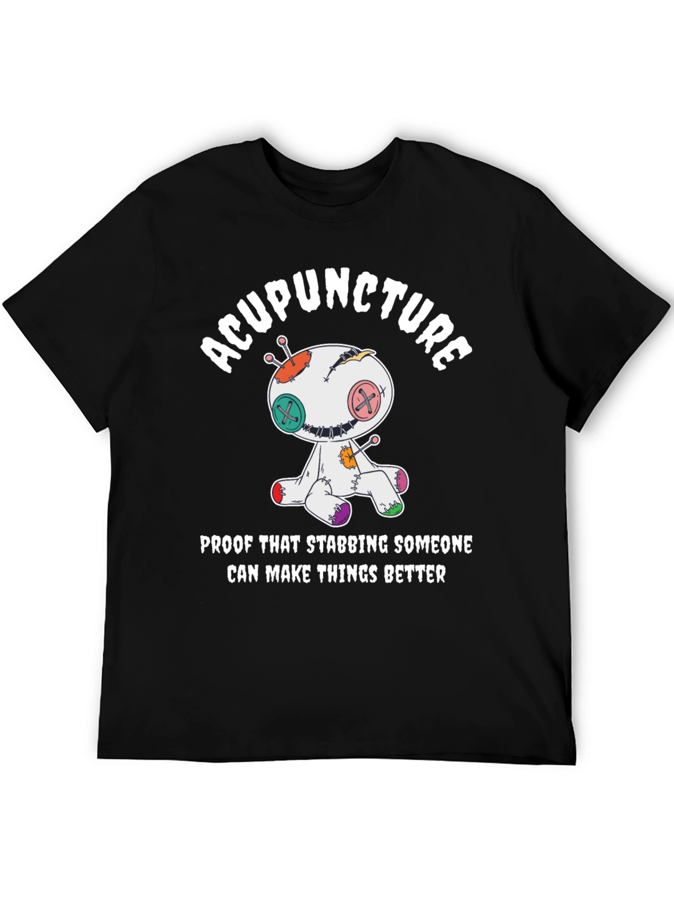 Black Acupuncture Voodoo Doll T-Shirt - Funny Healing Tee view 5