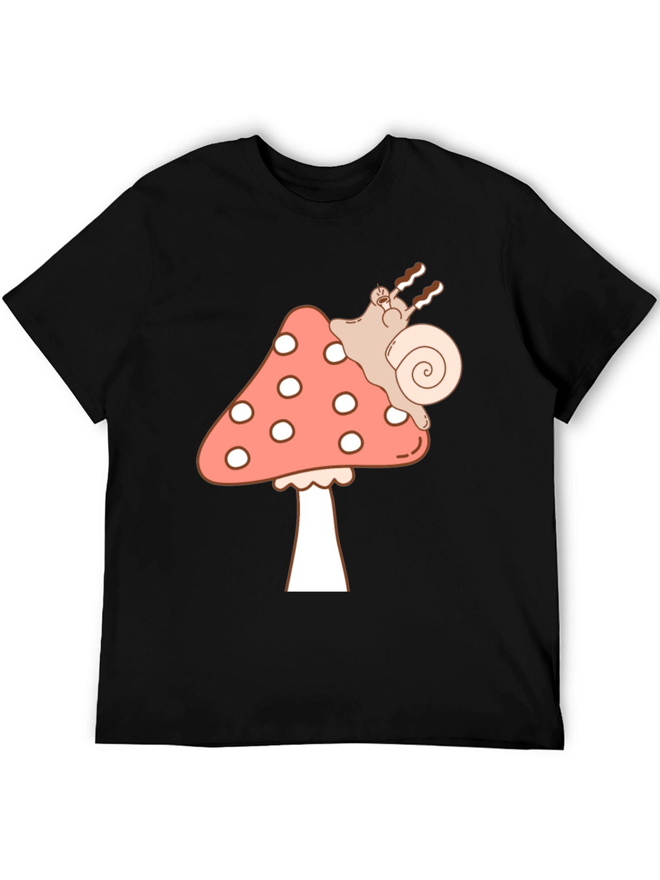 Black Mushroom Snail Graphic Tee - Black Cotton T-Shirt view 5