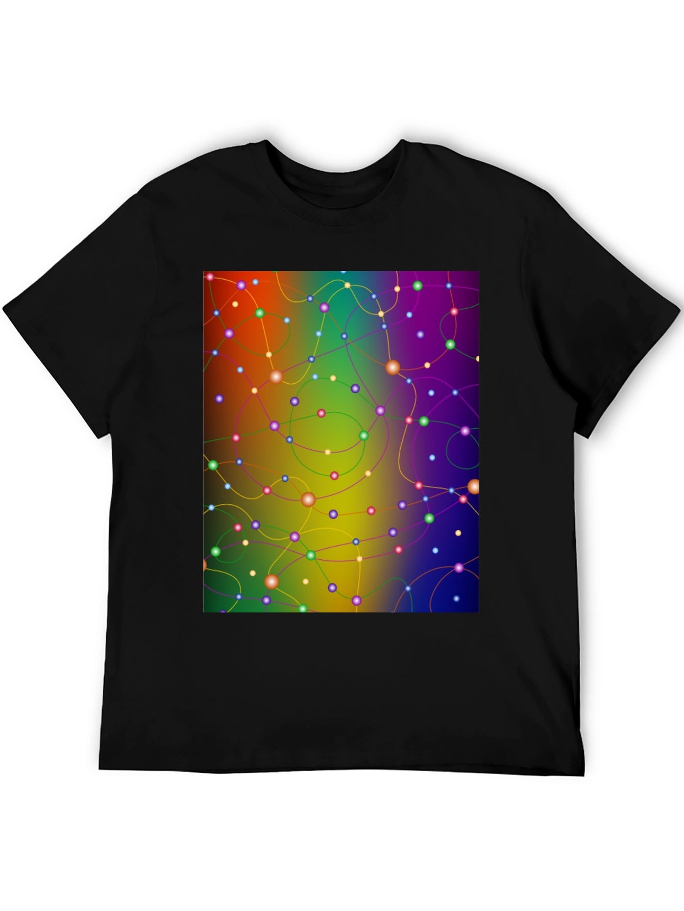 Black Abstract Network Tee - Colorful Connection Shirt view 5