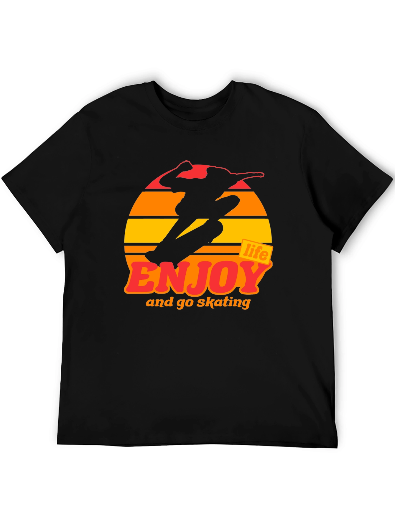 Black Enjoy Life Skateboarding T-Shirt - Retro Sunset Design view 5