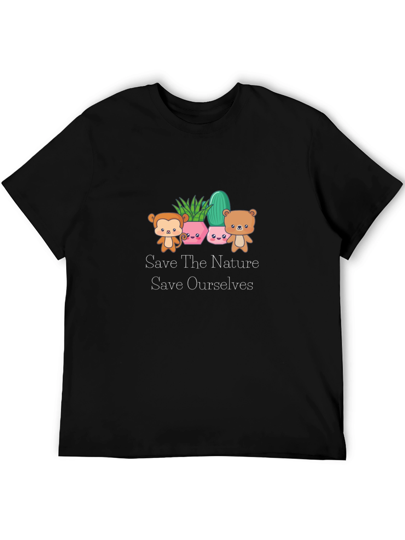 Black Cute 'Save The Nature' Black T-Shirt view 5