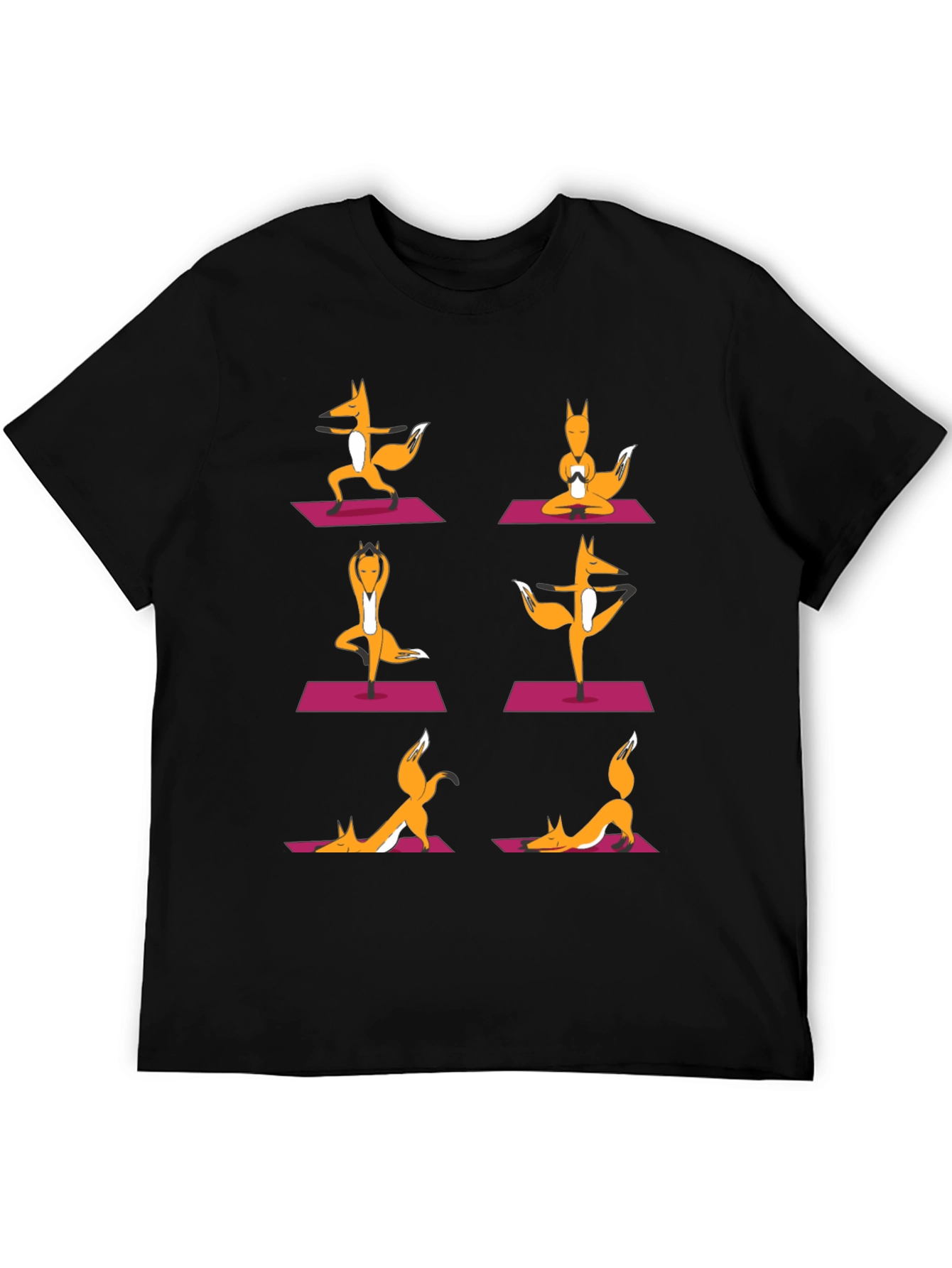 Black Yoga Foxes Graphic T-Shirt - Men's Black Tee view 5