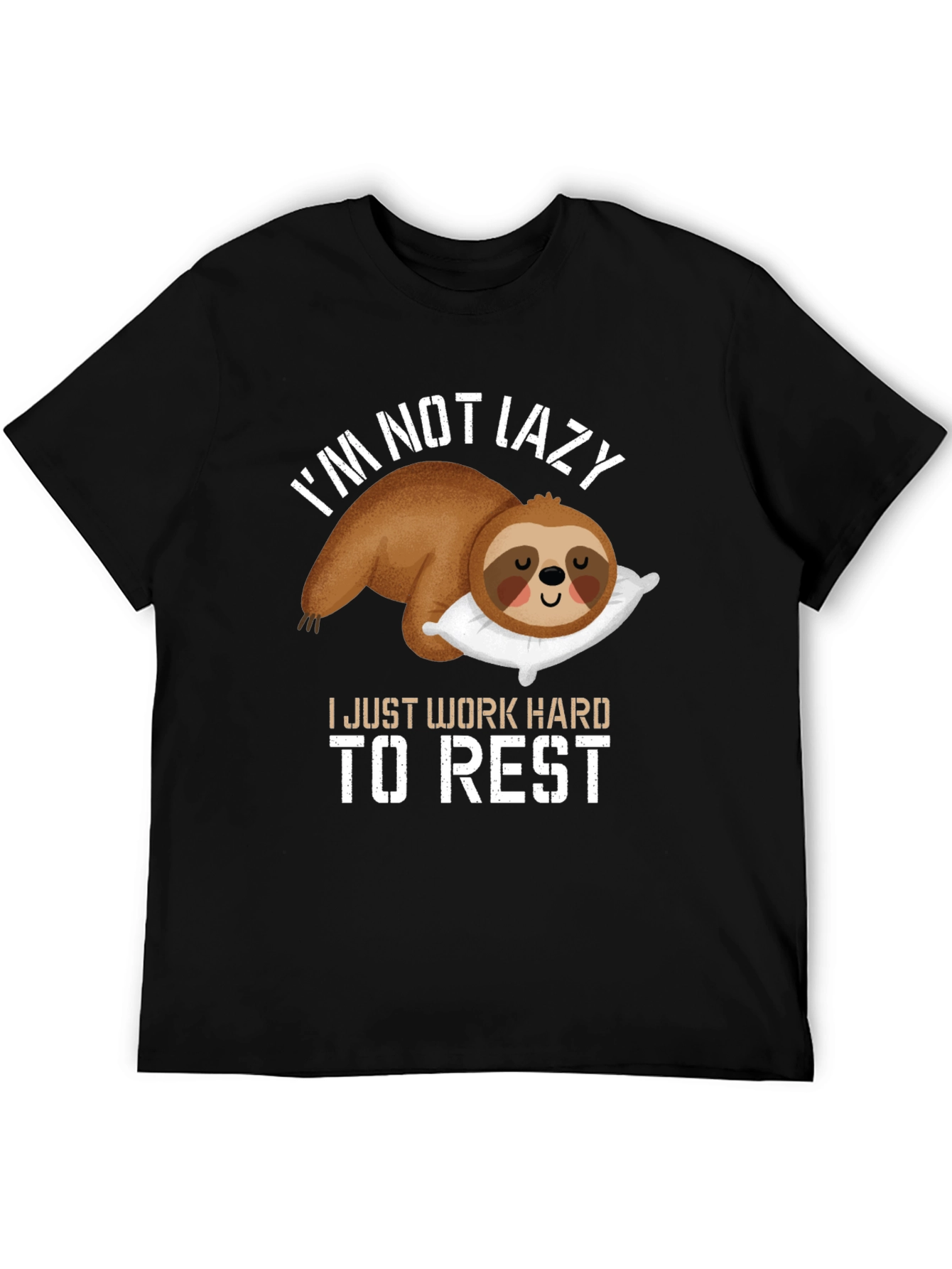 Black Funny Sloth T-Shirt - I Work Hard To Rest view 5