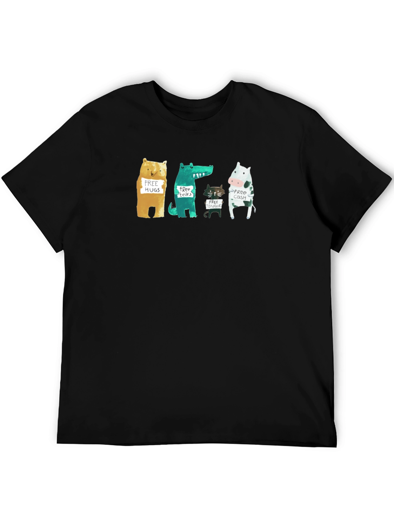 Black Animal Humor Graphic Tee - Free Hugs, Tears, Tongue, Cash! view 5