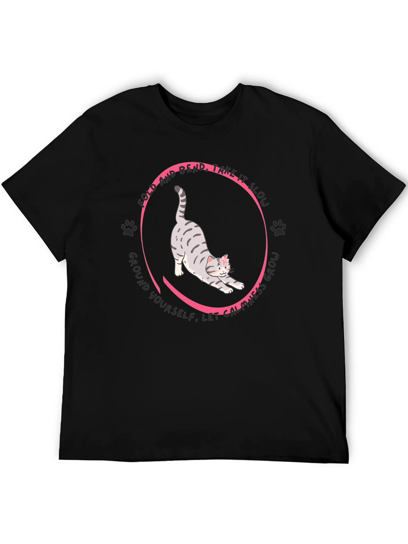 Black Yoga Cat Graphic T-Shirt - Fold, Bend, Relax view 5