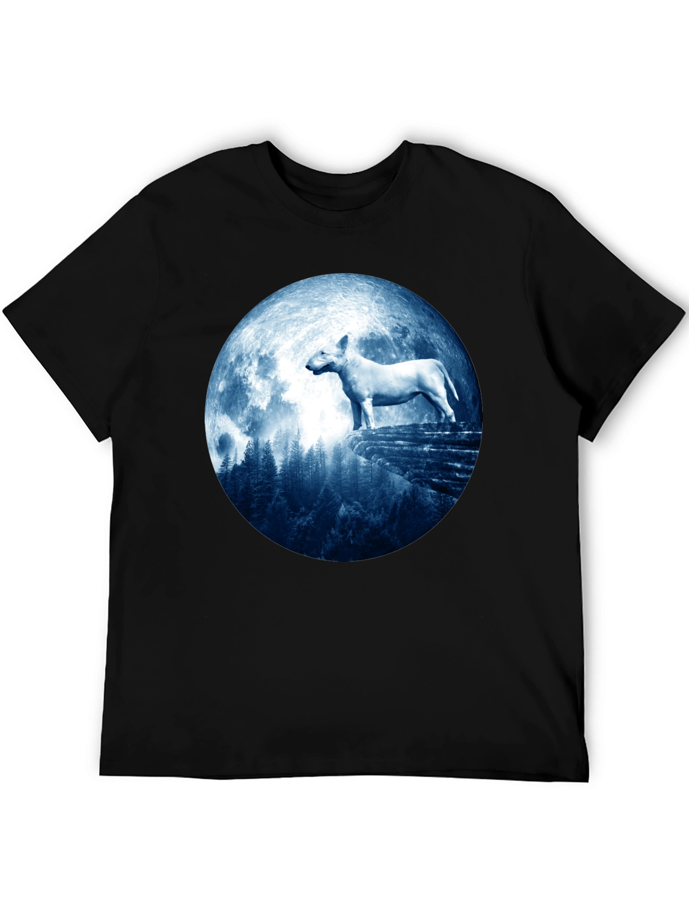 Black Bull Terrier Moon Men's Black T-Shirt view 5