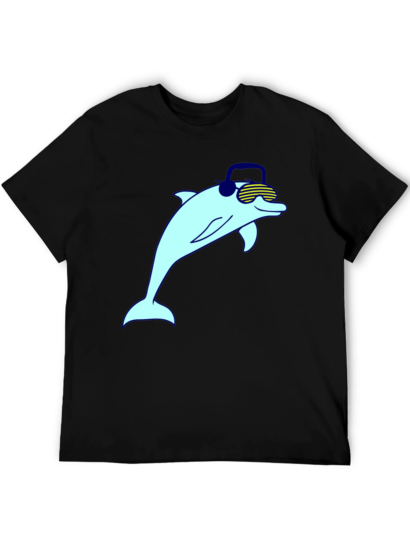 Black Cool Dolphin Graphic Tee - Black Cotton Blend view 5