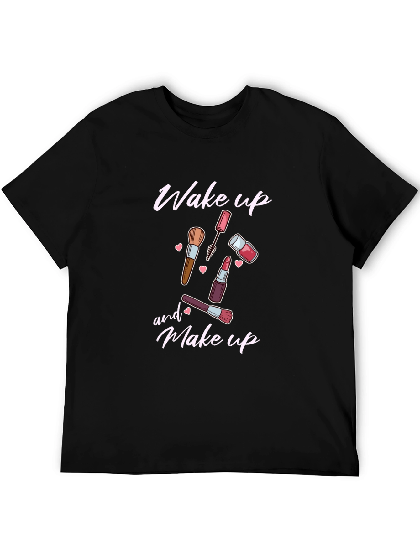 Black Wake Up and Make Up Graphic Tee view 5