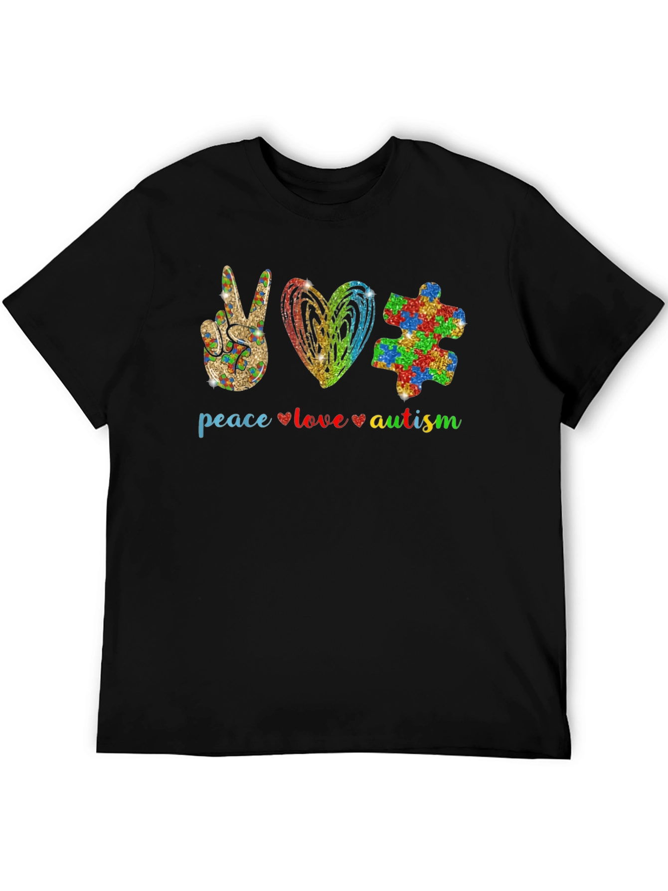 Black Peace Love Autism T-Shirt view 5