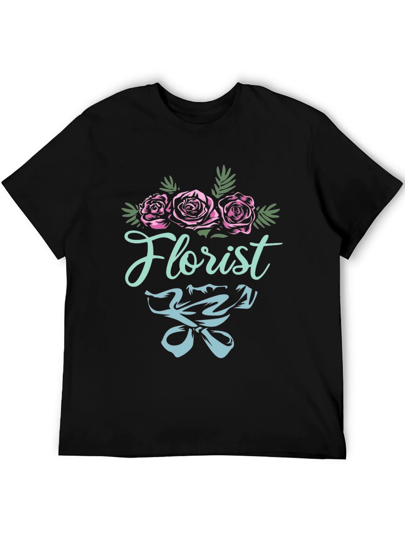 Black Florist T-Shirt - Floral Design Black Tee view 5