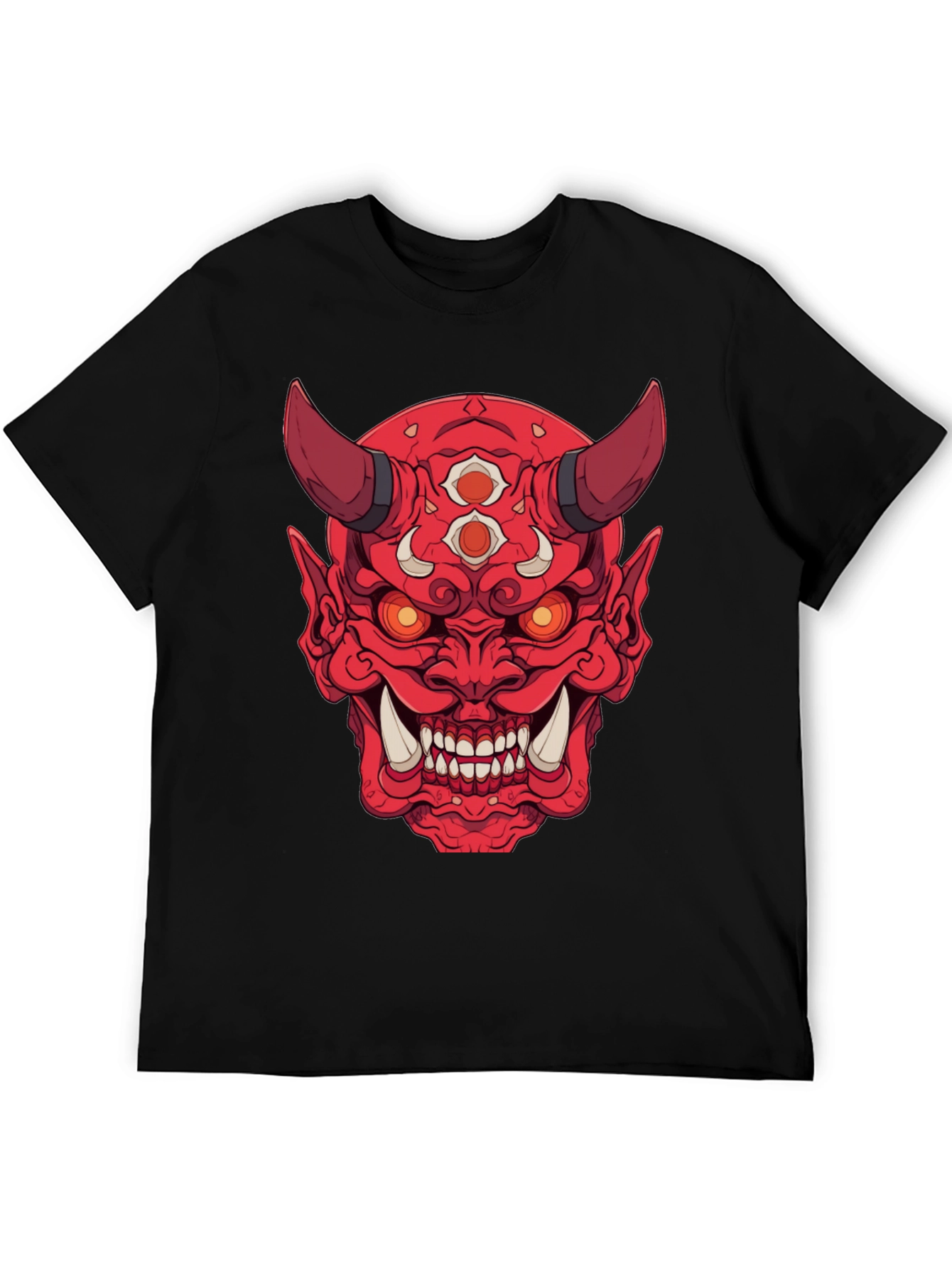 Black Red Oni Demon Graphic Print Black T-Shirt view 5