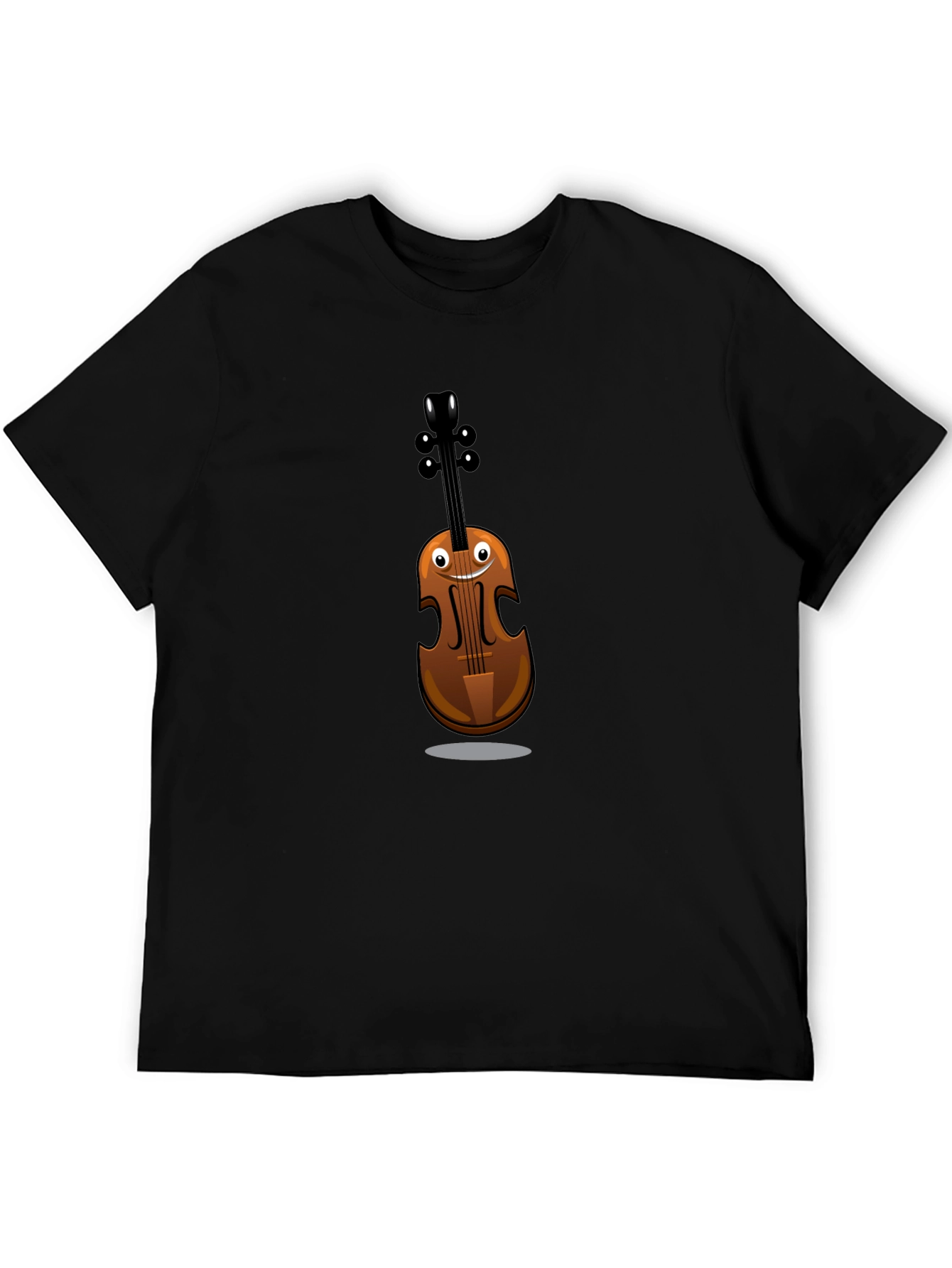 Black Funny Cartoon Violin Graphic Tee - Black Cotton Shirt view 5