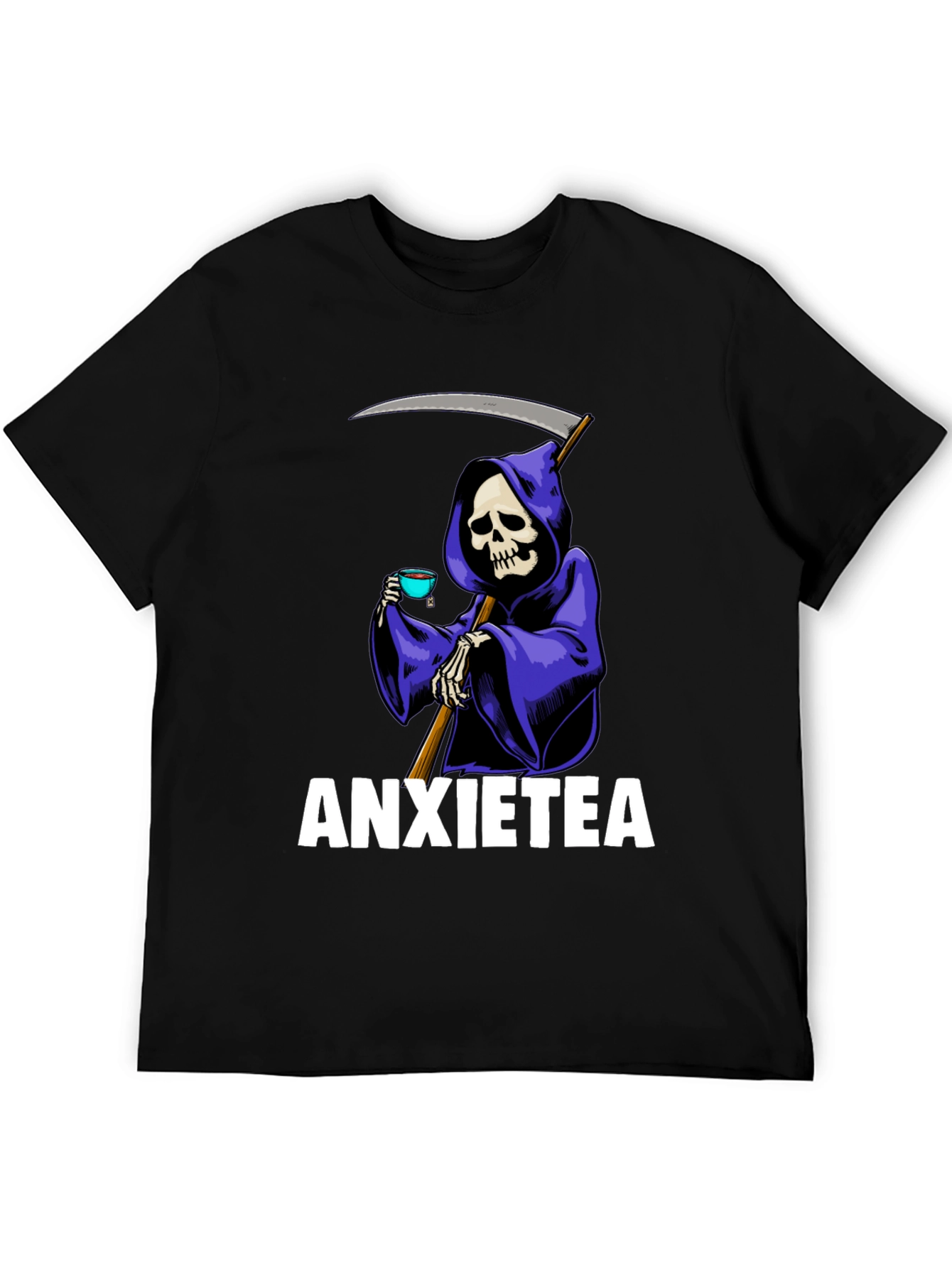 Black Anxietea Graphic T-Shirt - Grim Reaper Tea Time view 5