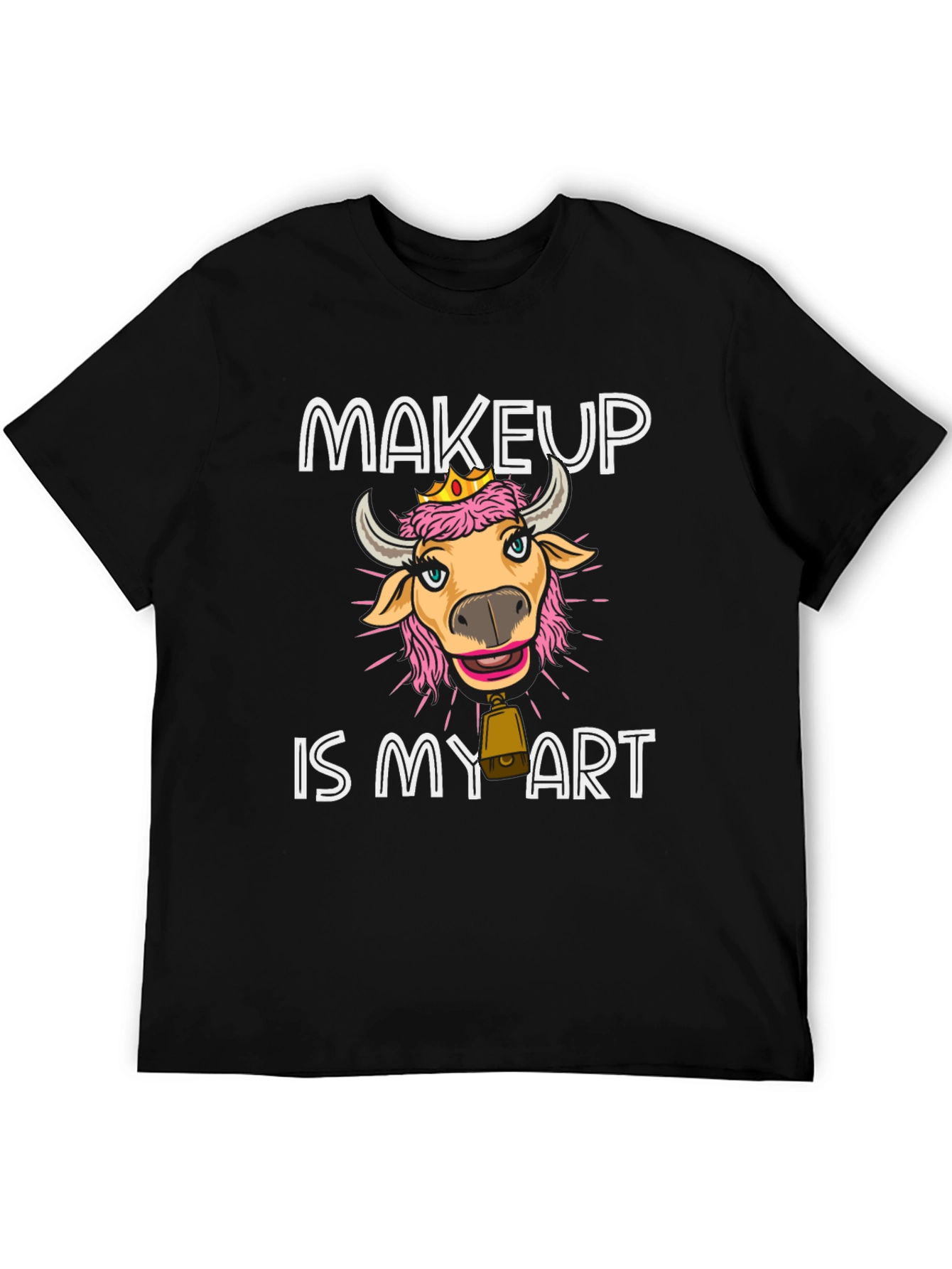 Black Makeup Cow Art T-Shirt Funny Graphic Tee view 5