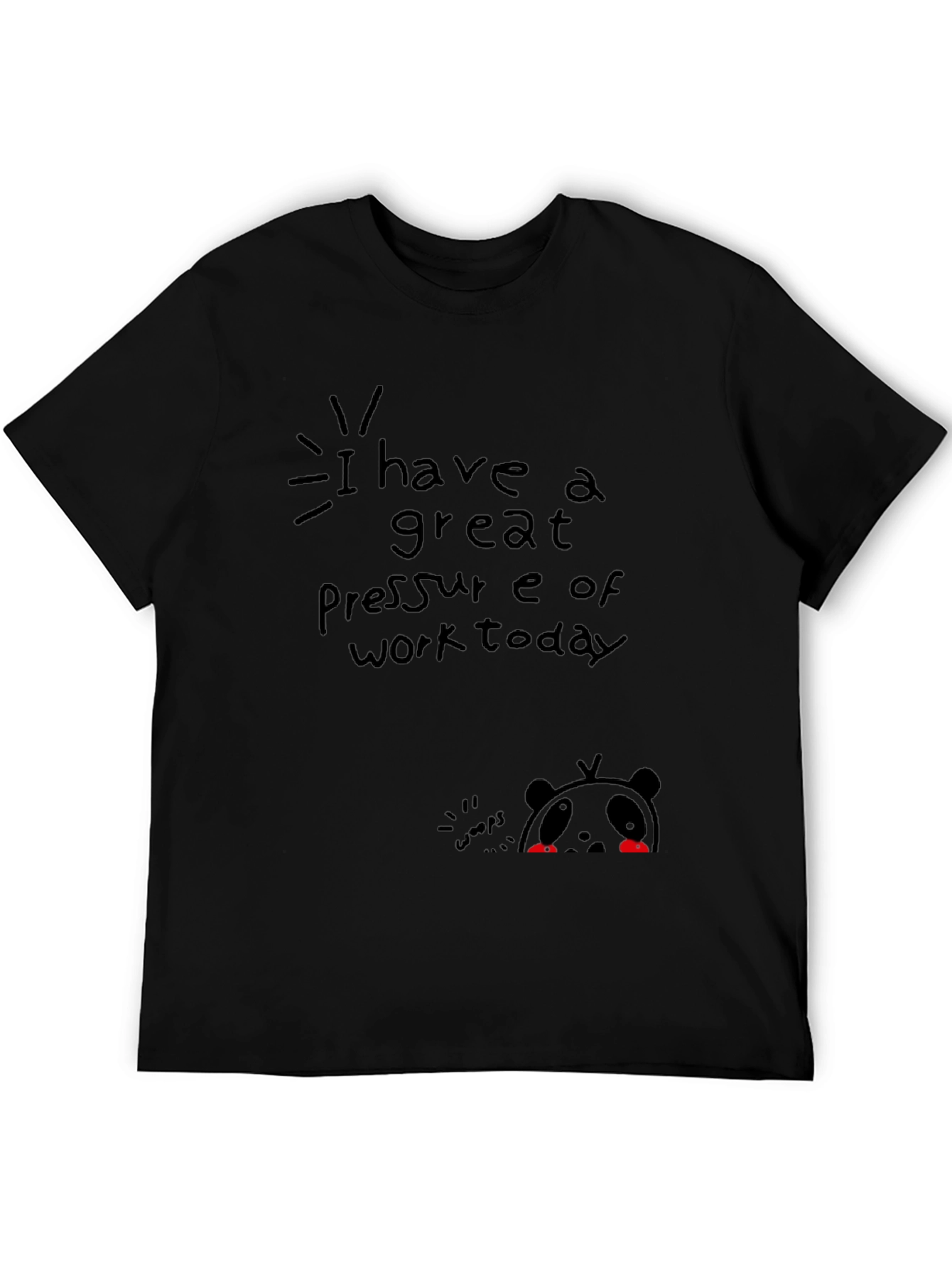 Black Funny Panda Graphic Tee - 'Pressure of Work Today' Black T-Shirt view 5