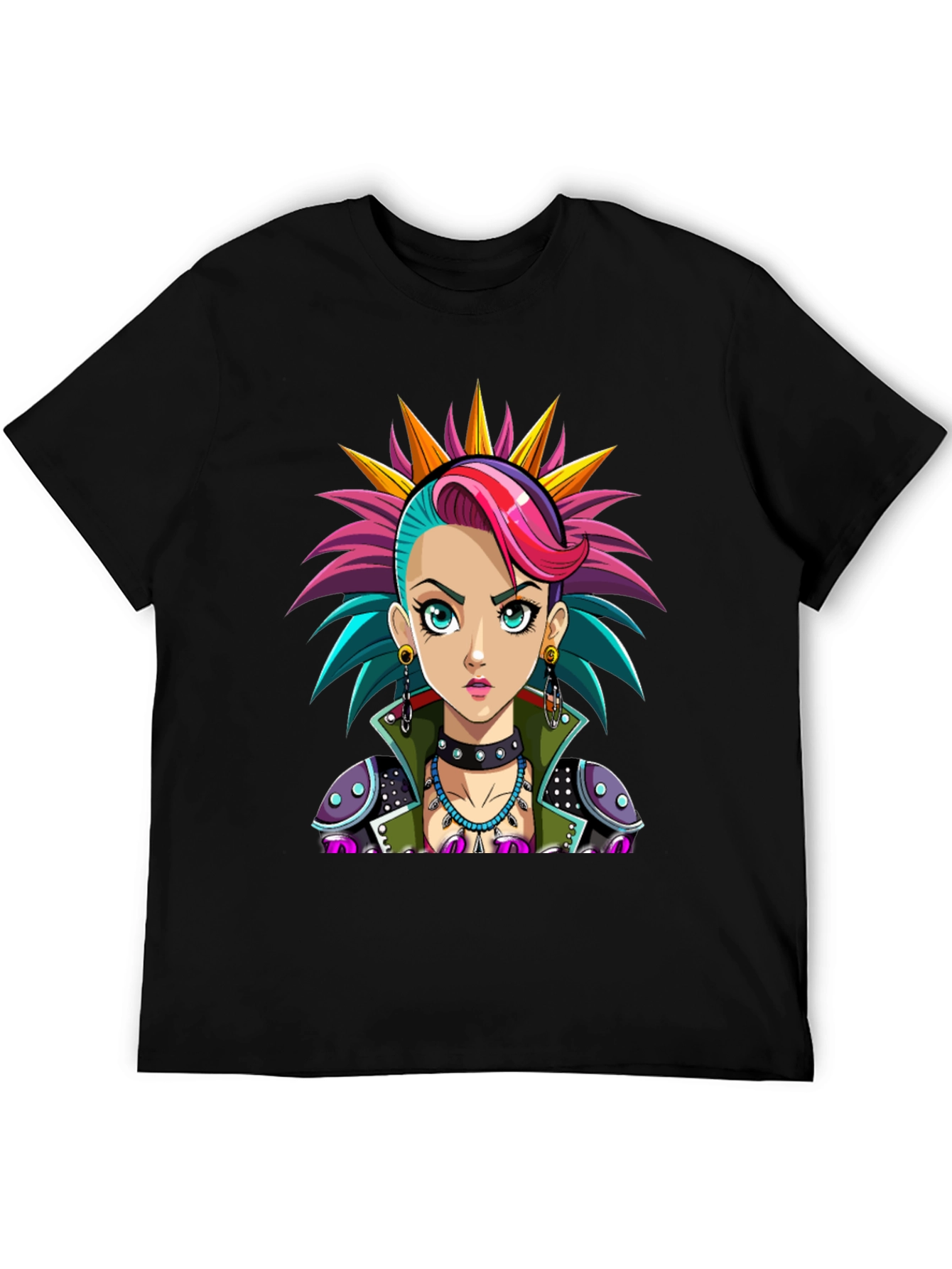 Black Punk Rock Girl T-Shirt - Unique Graphic Tee view 5