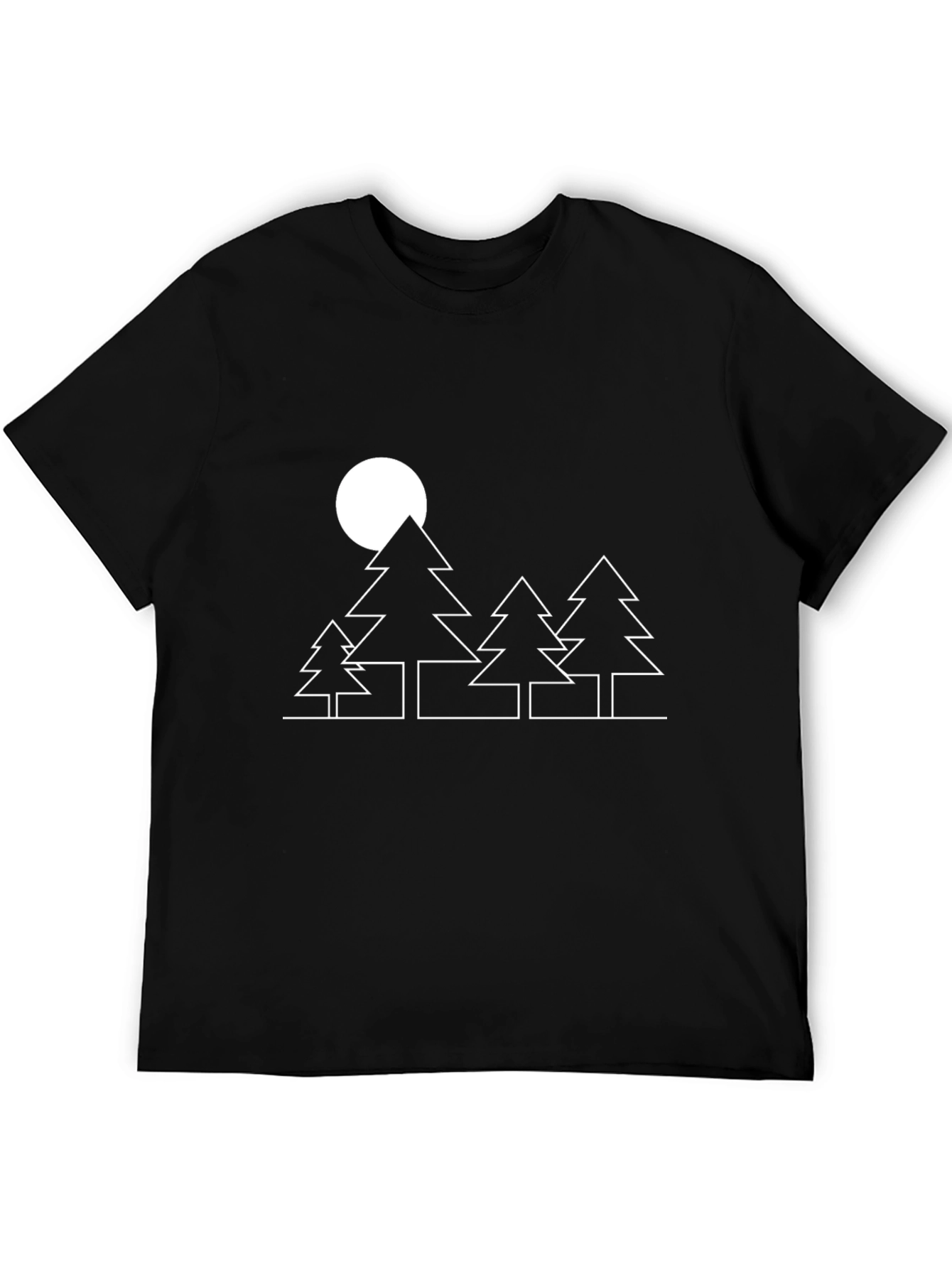 Black Minimalist Forest Moon T-Shirt - Unisex Black Tee view 5