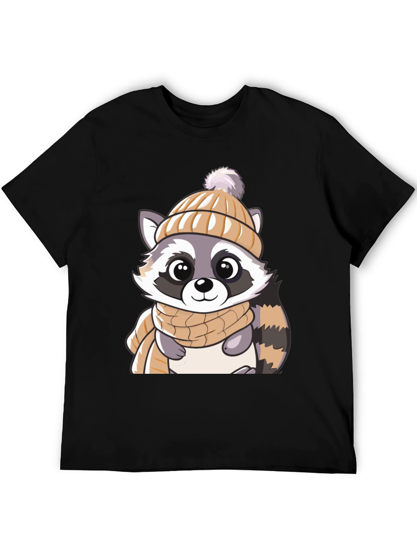 Black Cute Raccoon Graphic Tee view 5