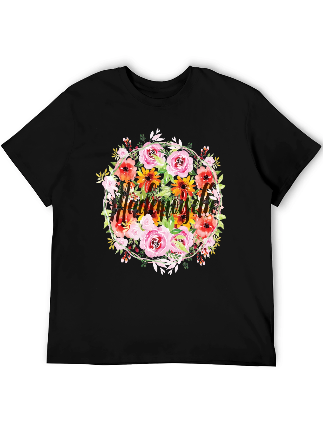 Black Floral Mademoiselle T-Shirt - Stylish Black Tee view 5