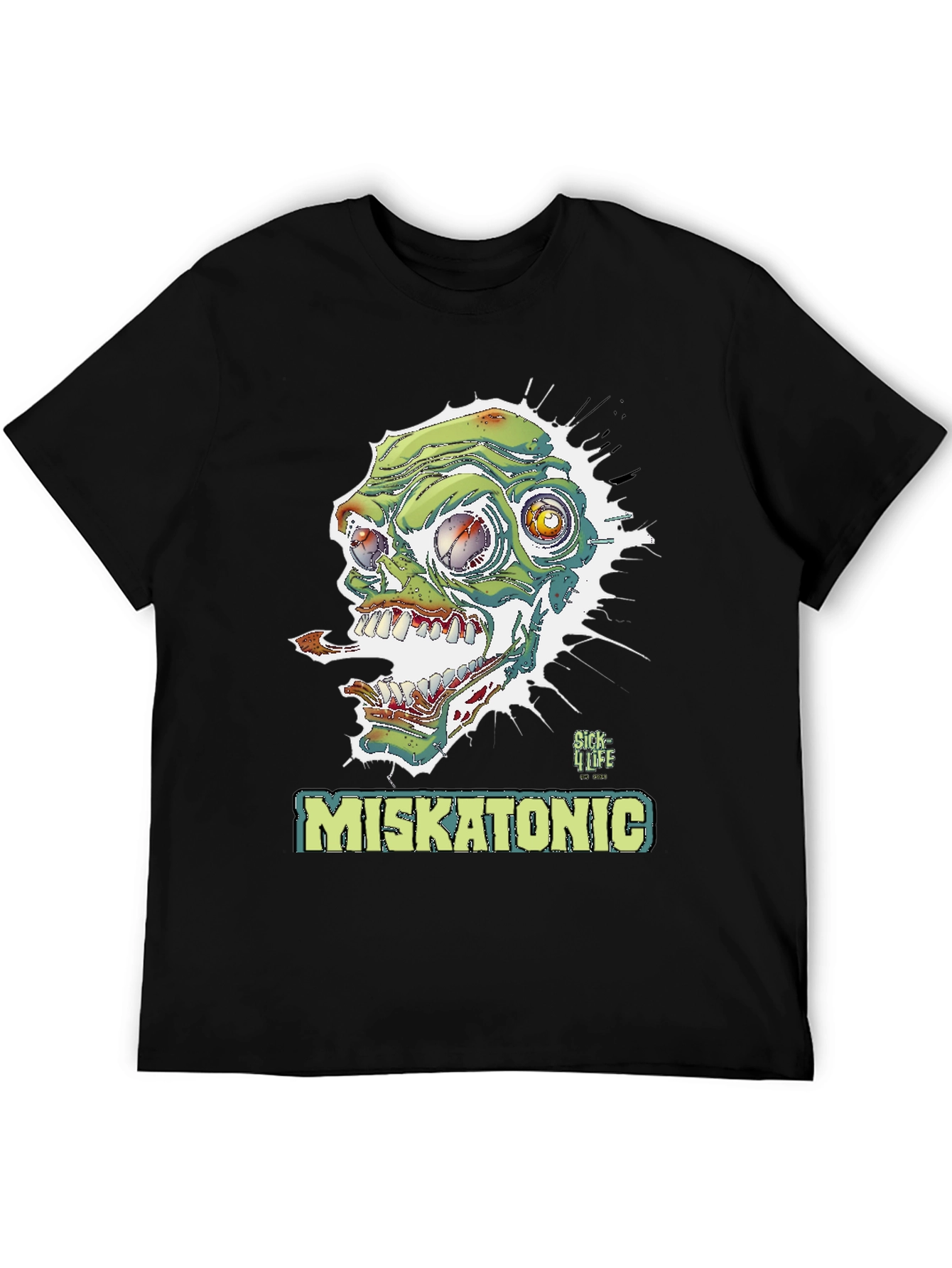 Black Miskatonic Zombie Graphic T-Shirt - Horror Style view 5