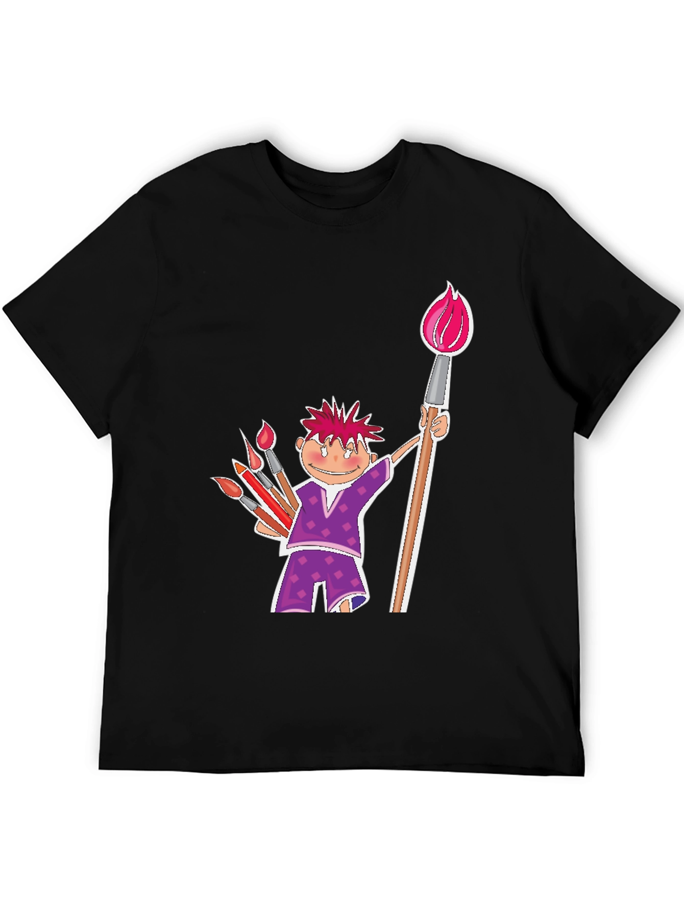 Black Cartoon Artist Black Cotton T-Shirt view 5