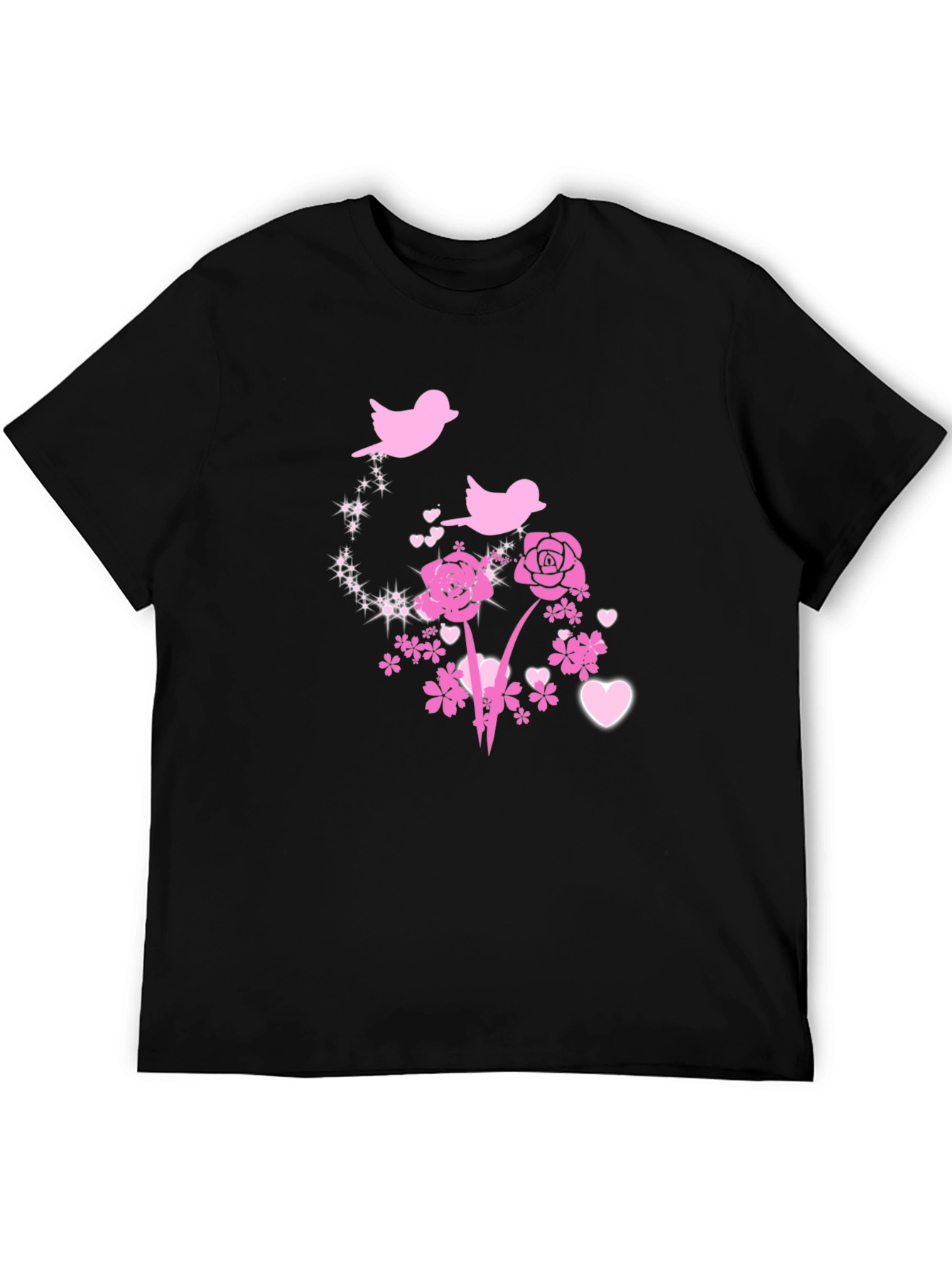 Black Floral Birds Graphic Tee - Black Cotton Blend view 5