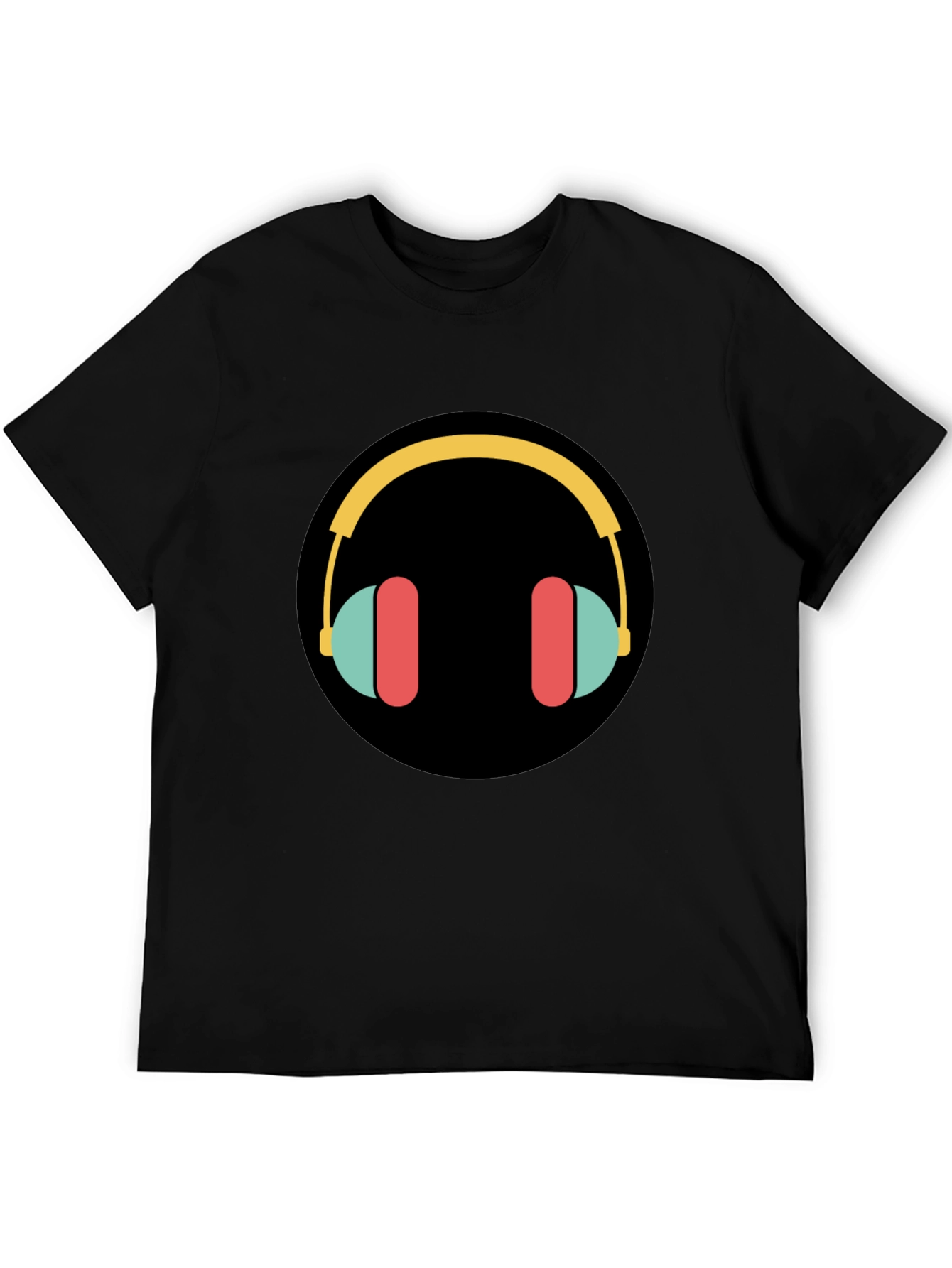 Black Stylish Graphic Tee - Headphones Design view 5