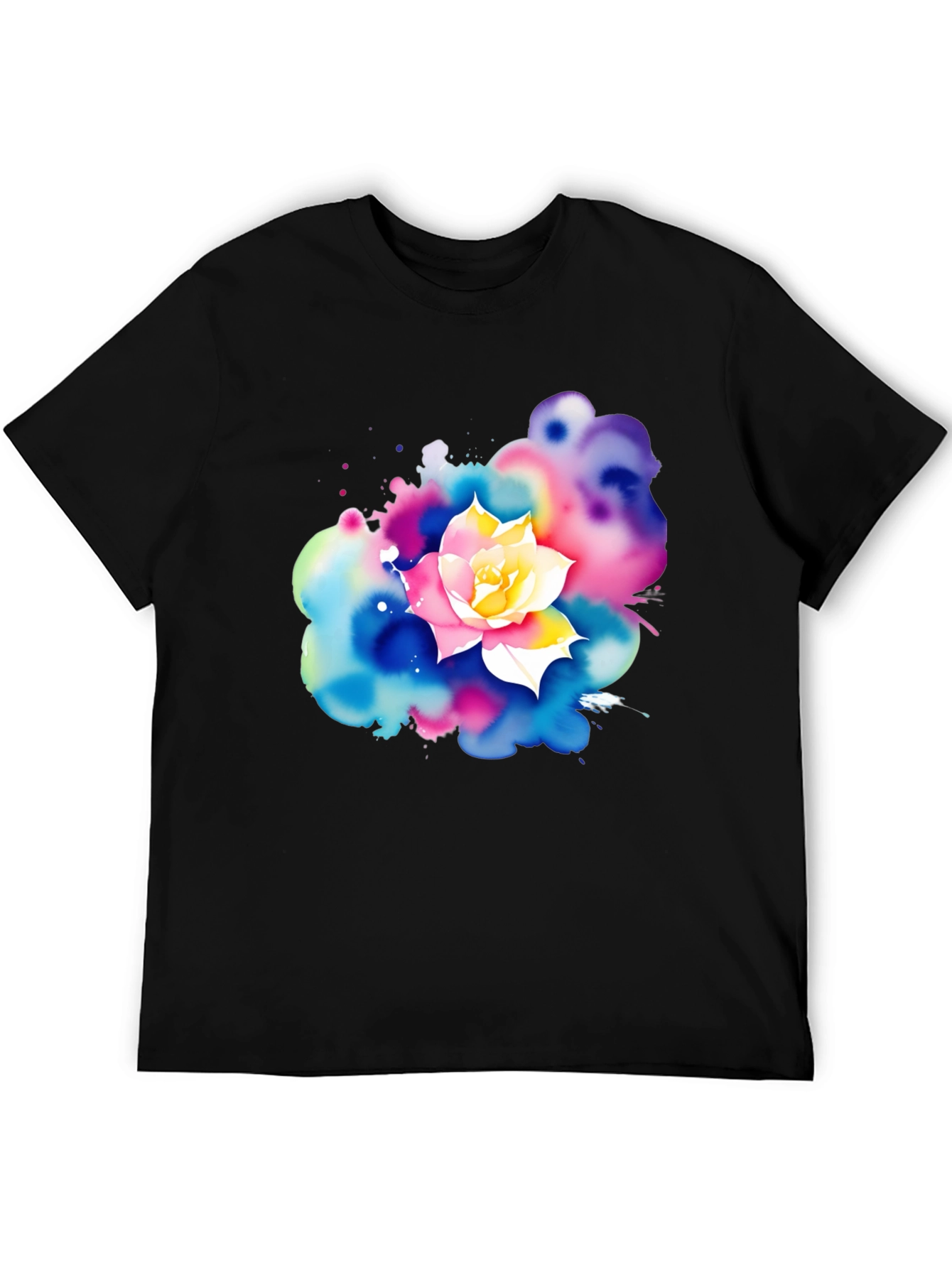 Black Watercolor Flower Graphic T-Shirt view 5