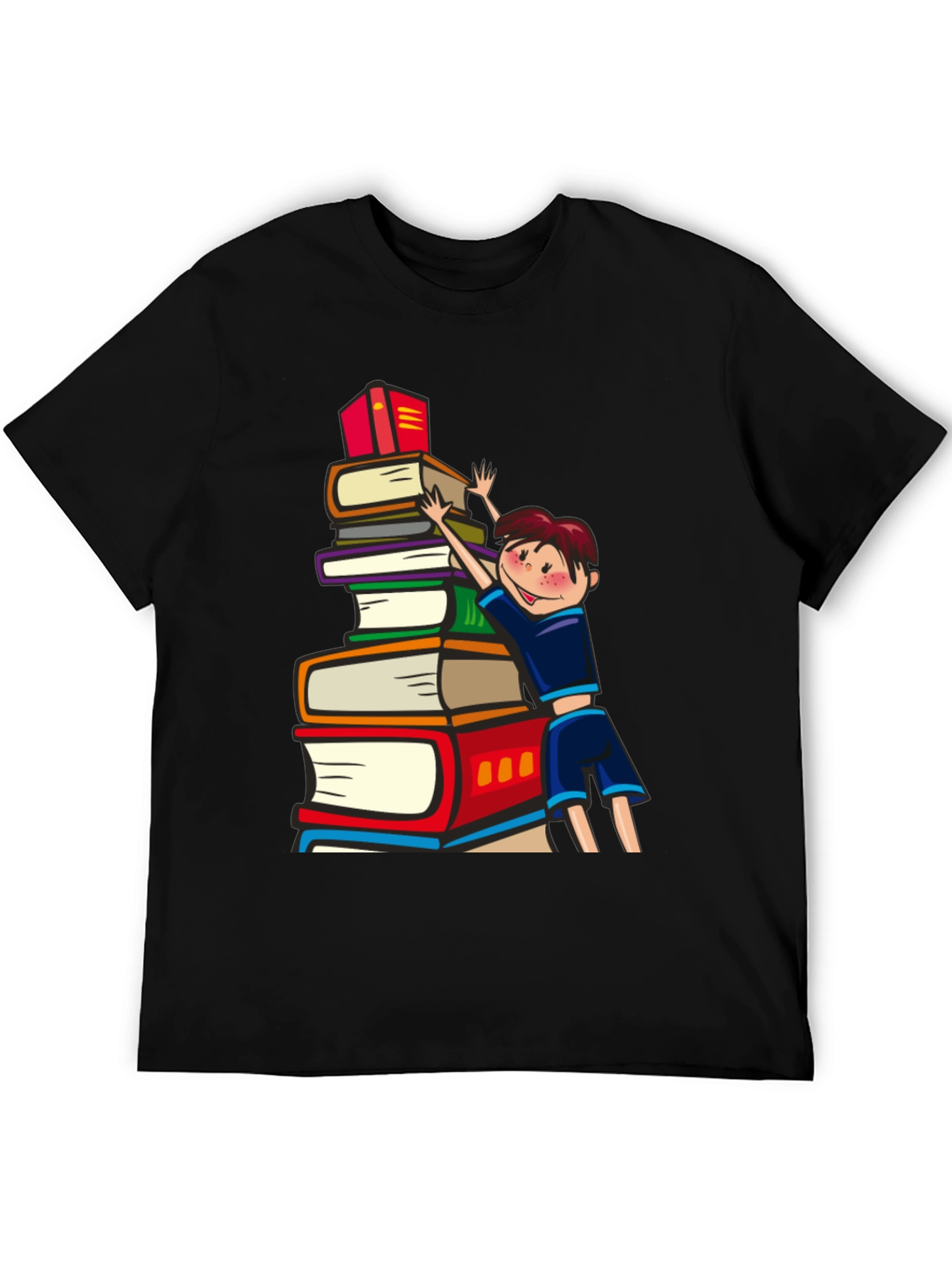 Black Book Lover T-Shirt: Boy Climbing Books view 5