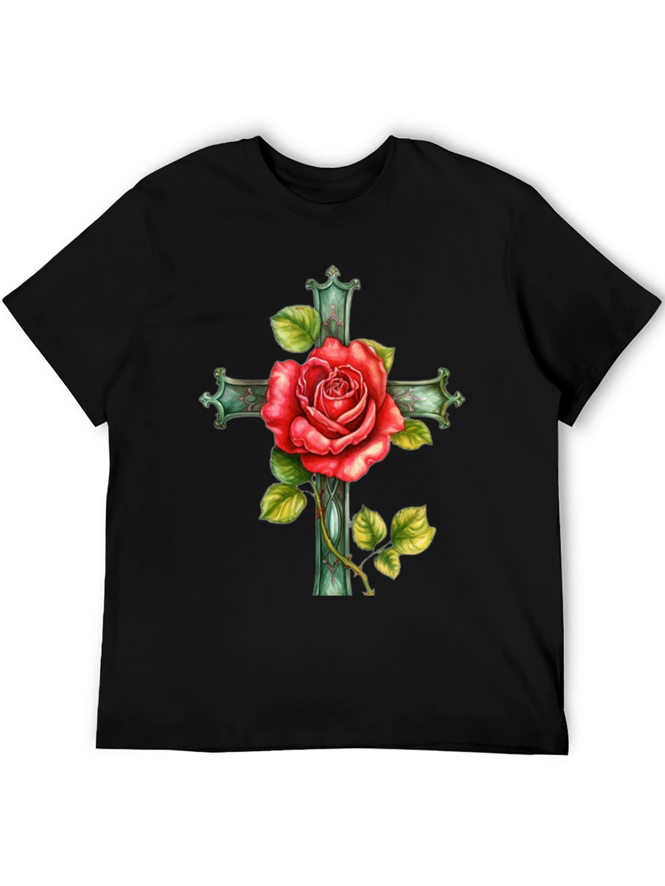 Black Rose Cross Graphic Tee - Stylish Black T-Shirt view 5