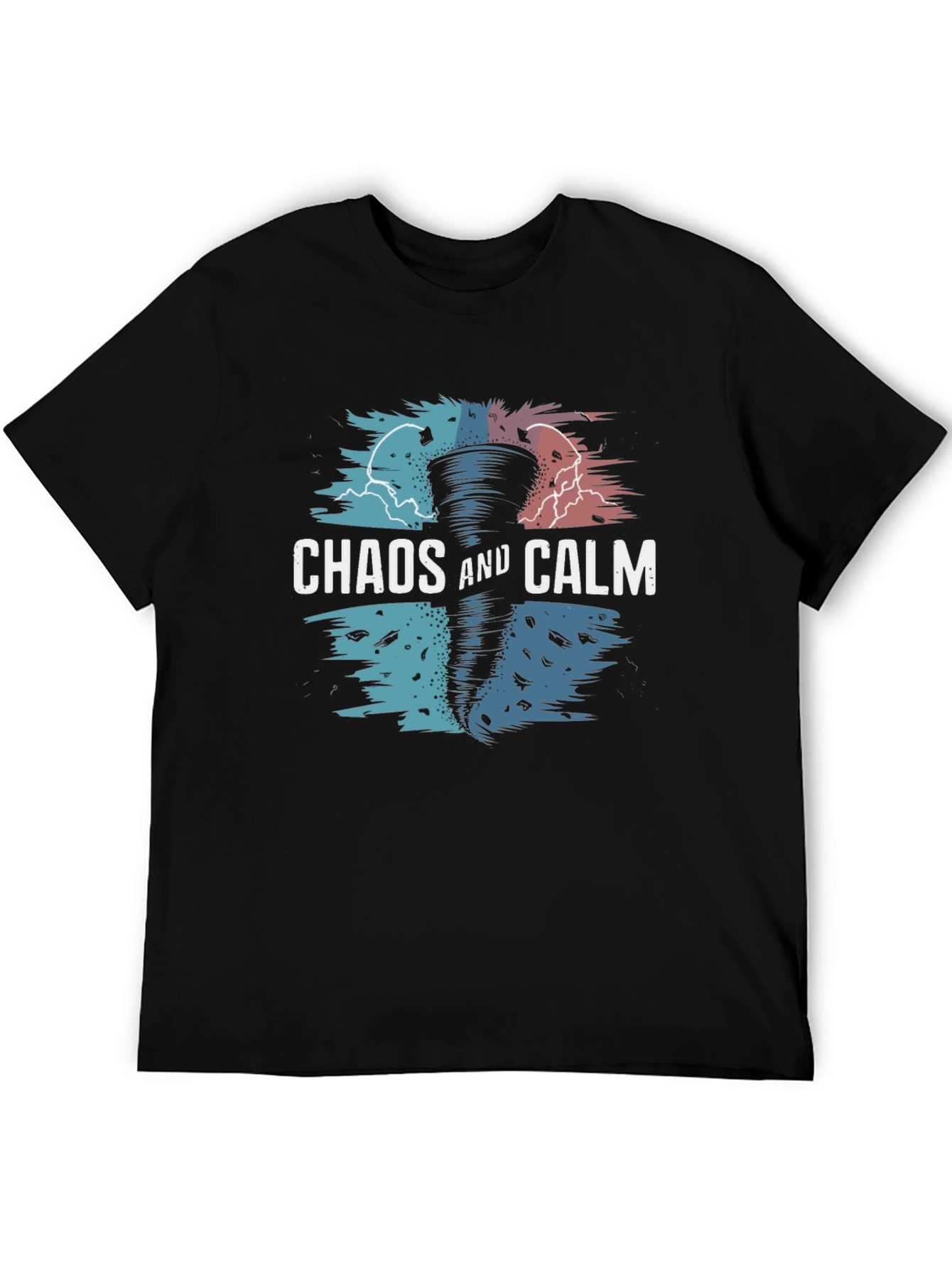 Black Chaos and Calm Graphic Print Crew Neck T-Shirt view 5