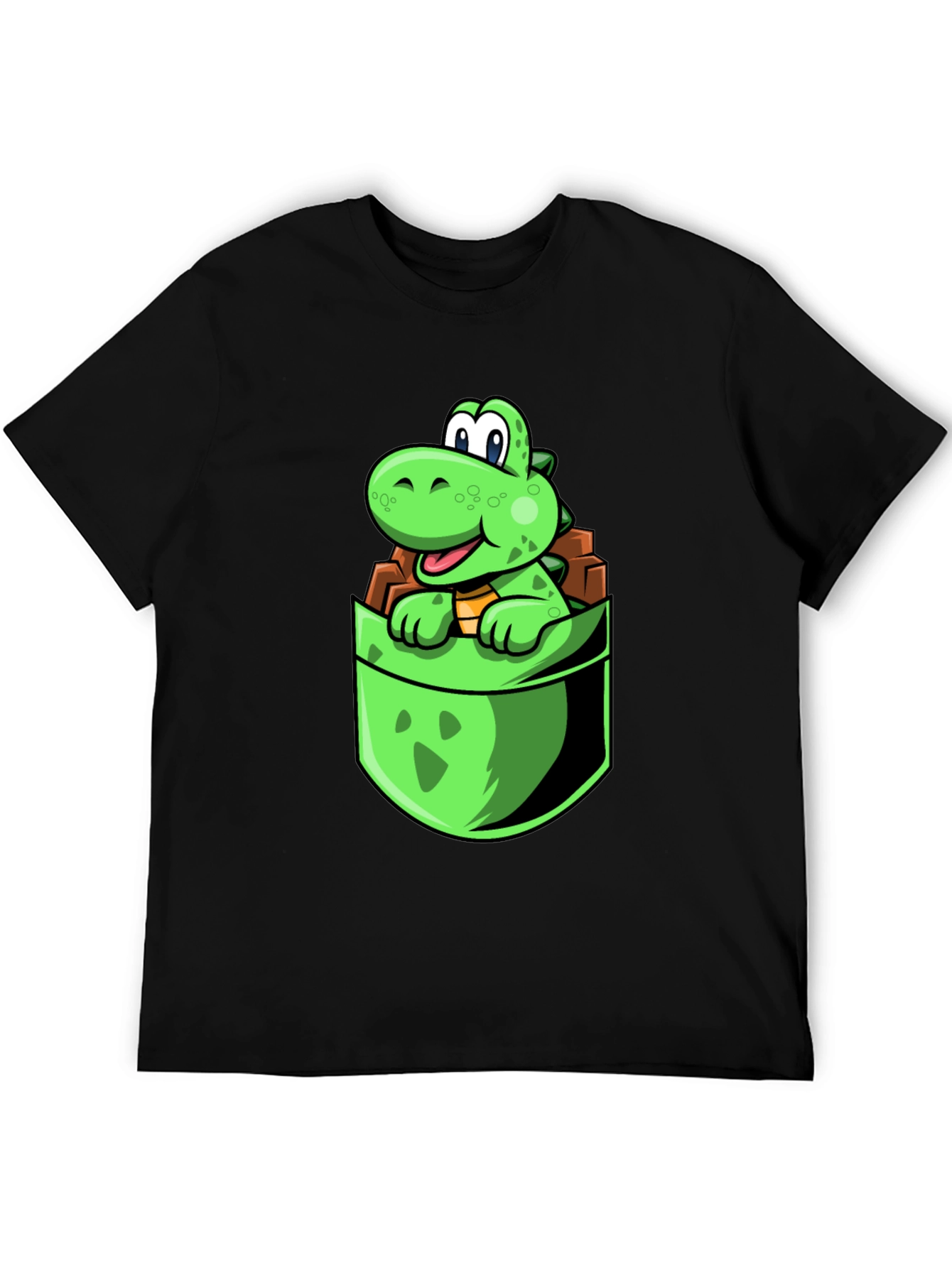 Black Dino Pocket Tee - Cute Cartoon Dinosaur Black T-Shirt view 5