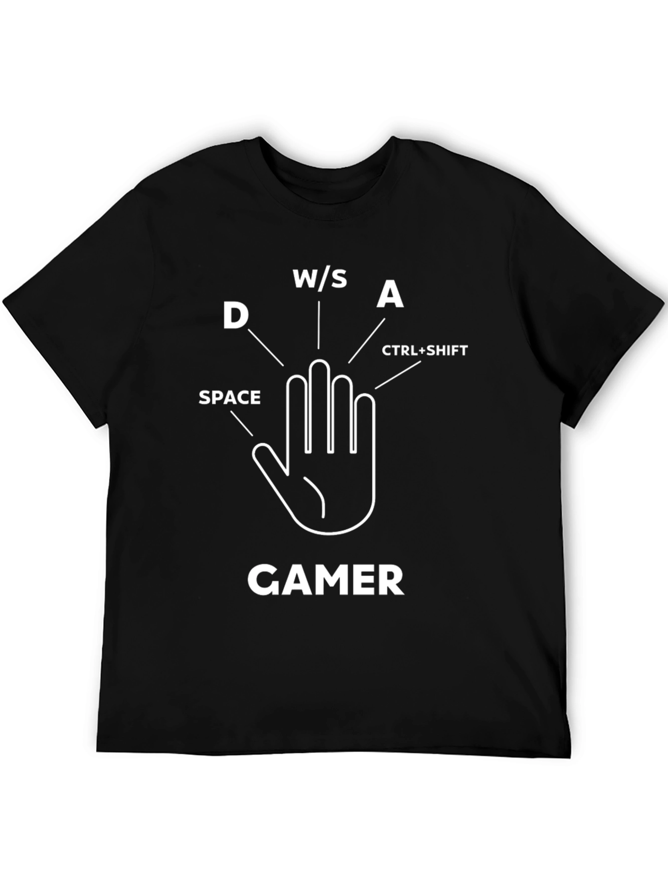 Black Gamer Hand Black T-Shirt - WASD Control view 5