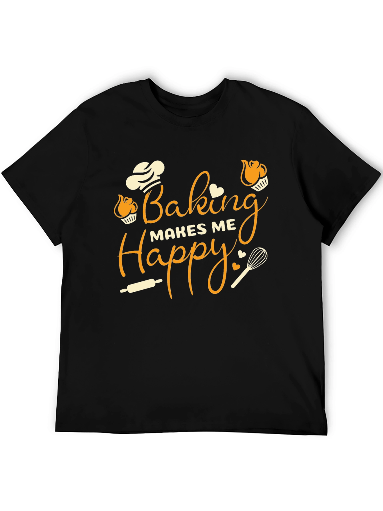 Black Baking Makes Me Happy Graphic T-Shirt view 5