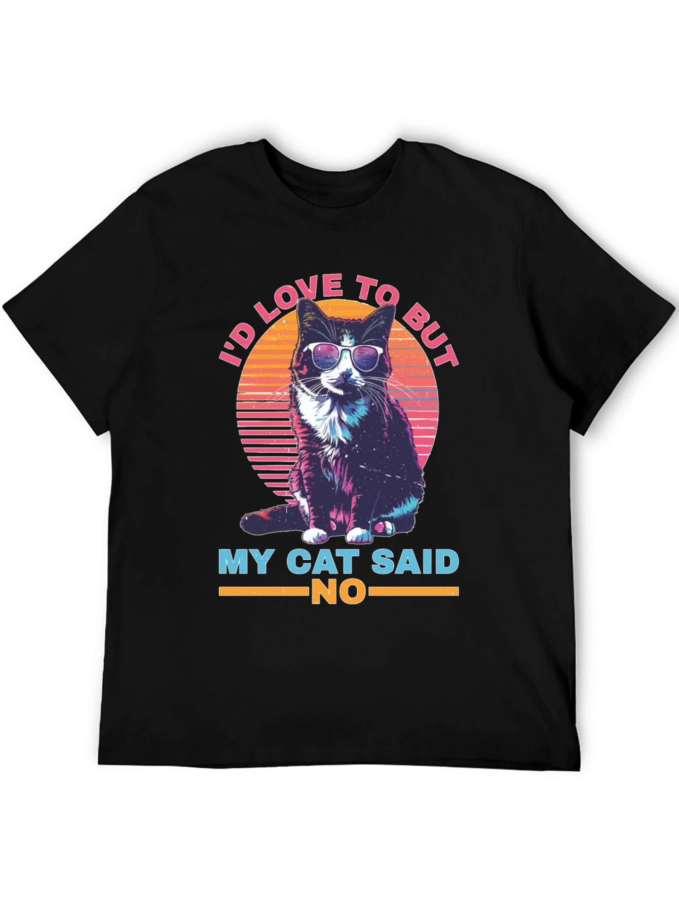 Black Cool Cat T-Shirt - I'd Love To But My Cat Said No view 5