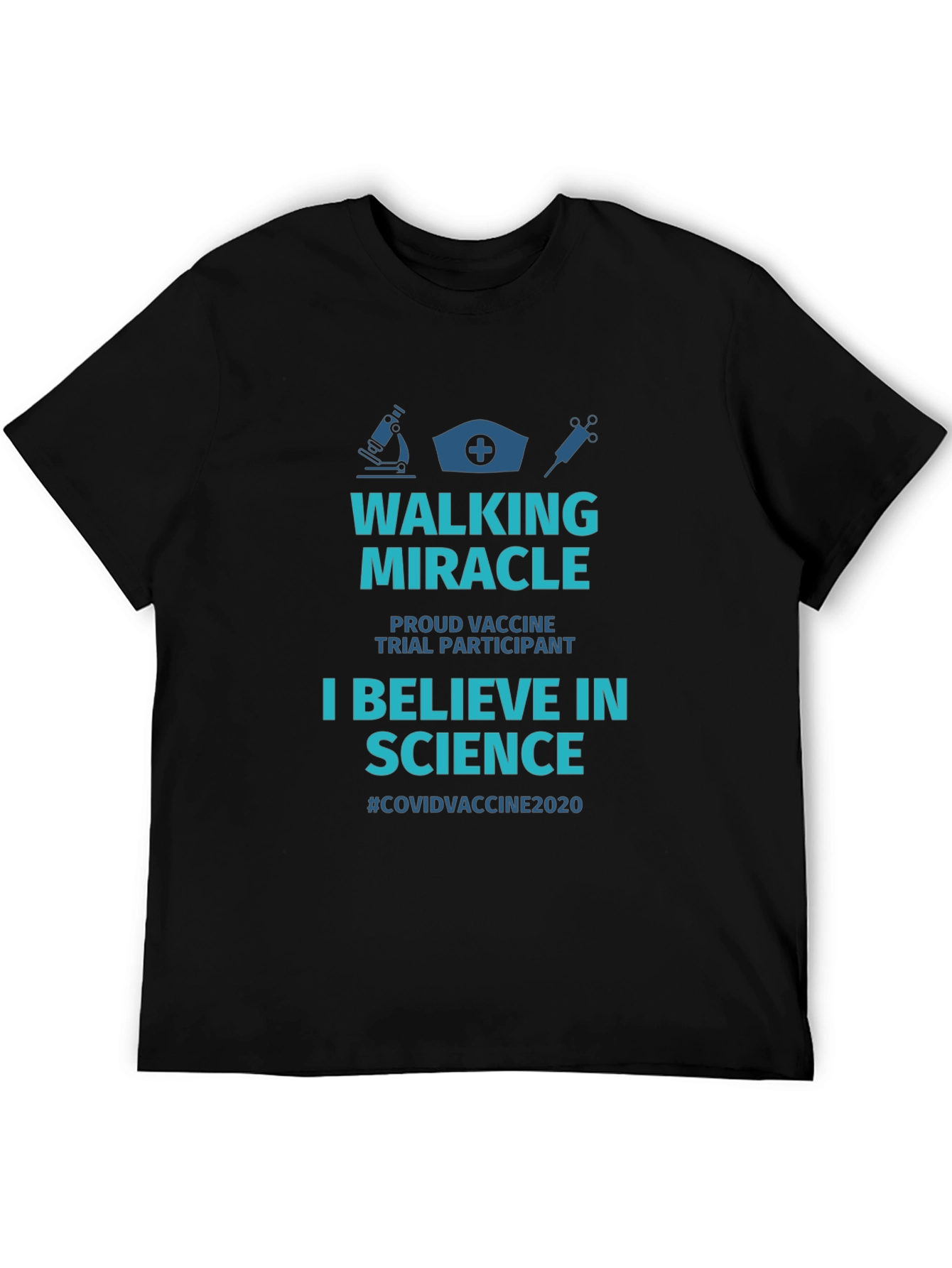 Black Walking Miracle Vaccine Trial T-Shirt view 5