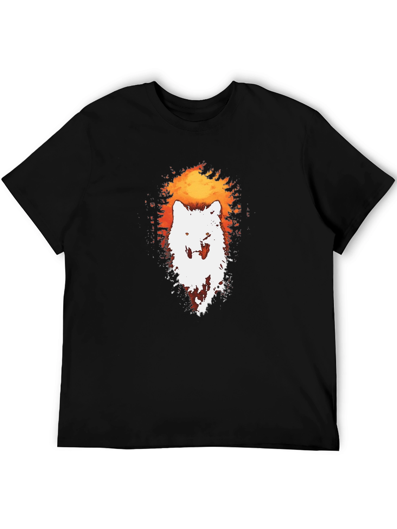 Black Wolf Silhouette Graphic Tee - Black Cotton T-Shirt view 5