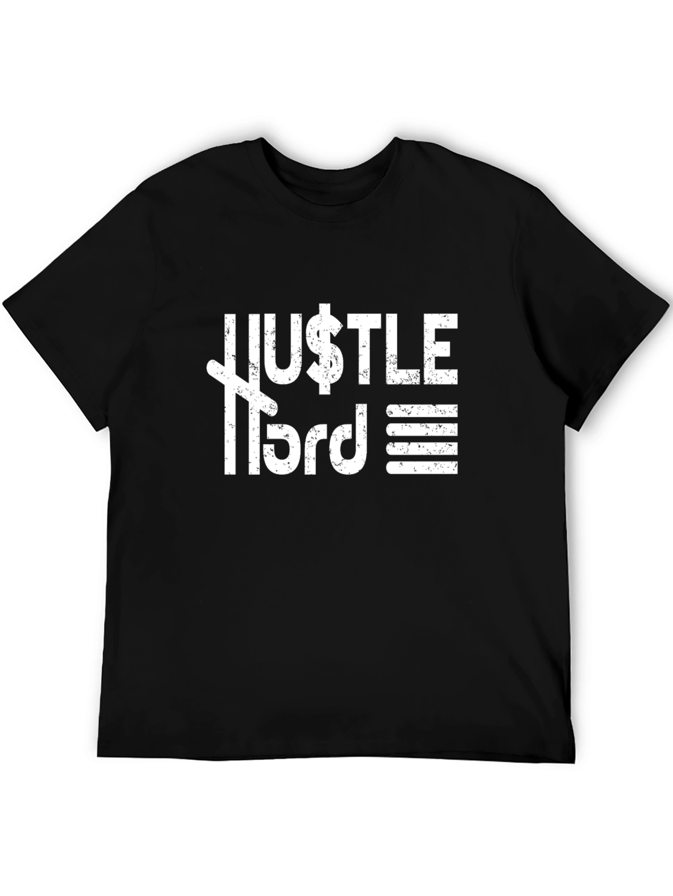 Black Hustle Hard Graphic T-Shirt - Black Crew Neck view 5