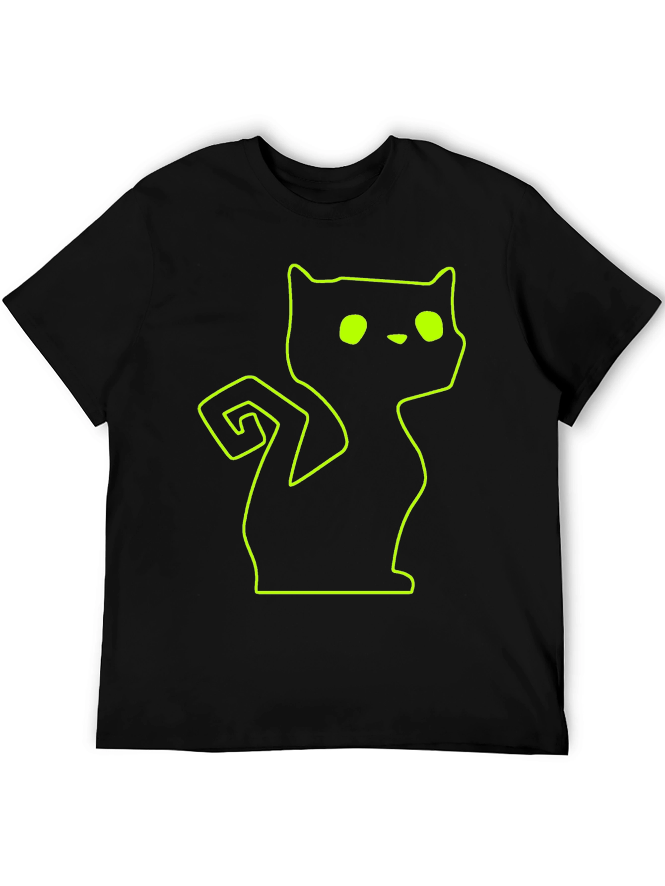 Black Neon Cat Outline Black T-Shirt view 5