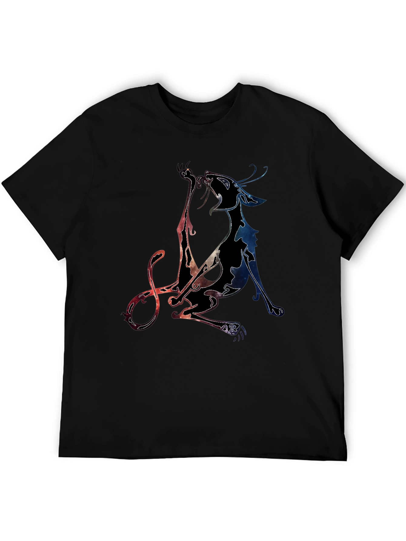 Black Abstract Cat Graphic T-Shirt - Stylish Men's Crew Neck Tee view 5