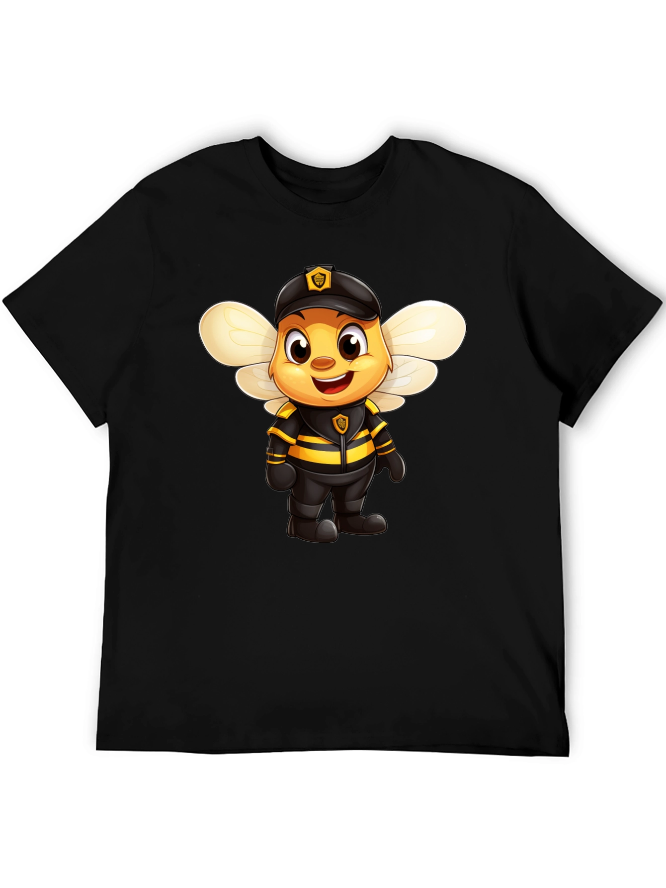 Black Cartoon Bee Police Officer Graphic Tee view 5