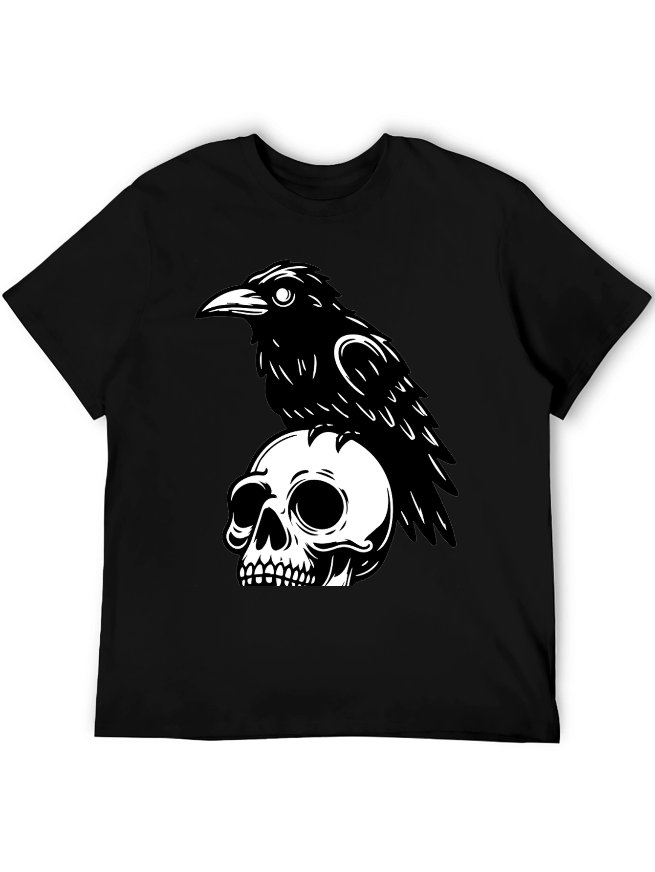 Black Raven on Skull Graphic T-Shirt - Black view 5