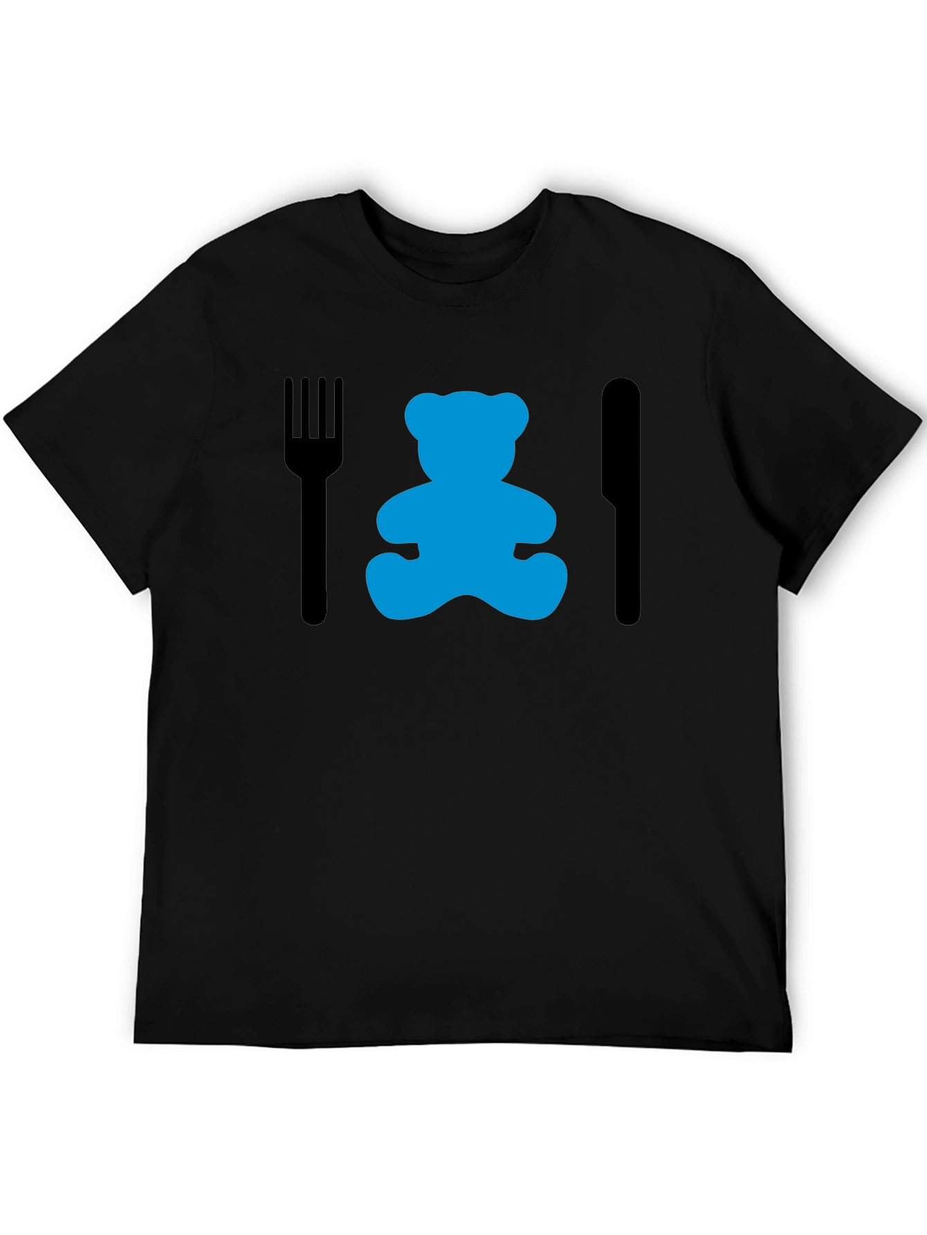Black Funny Teddy Bear Dinner T-Shirt - Black view 5