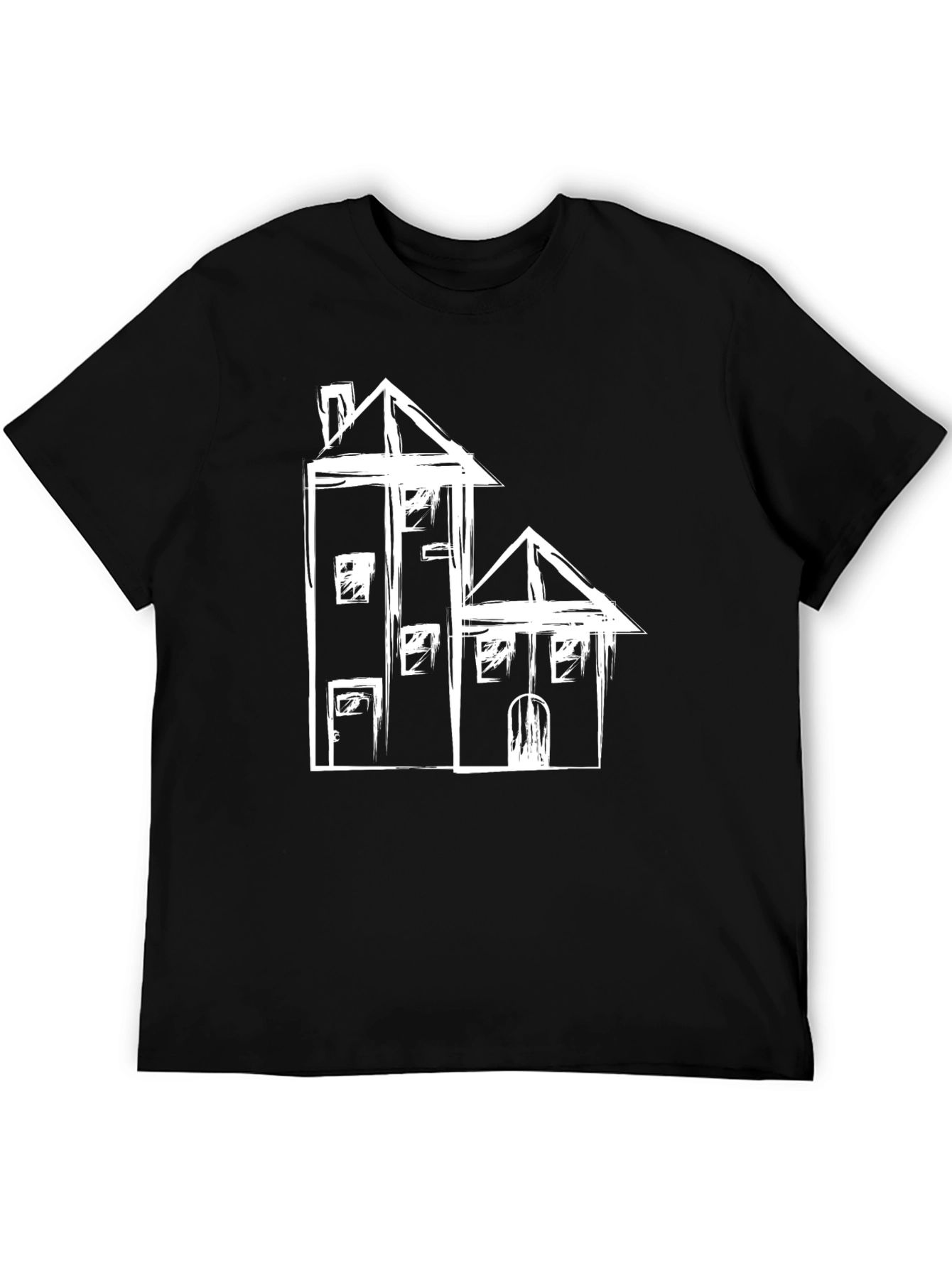 Black Abstract House Graphic Black Tee view 5