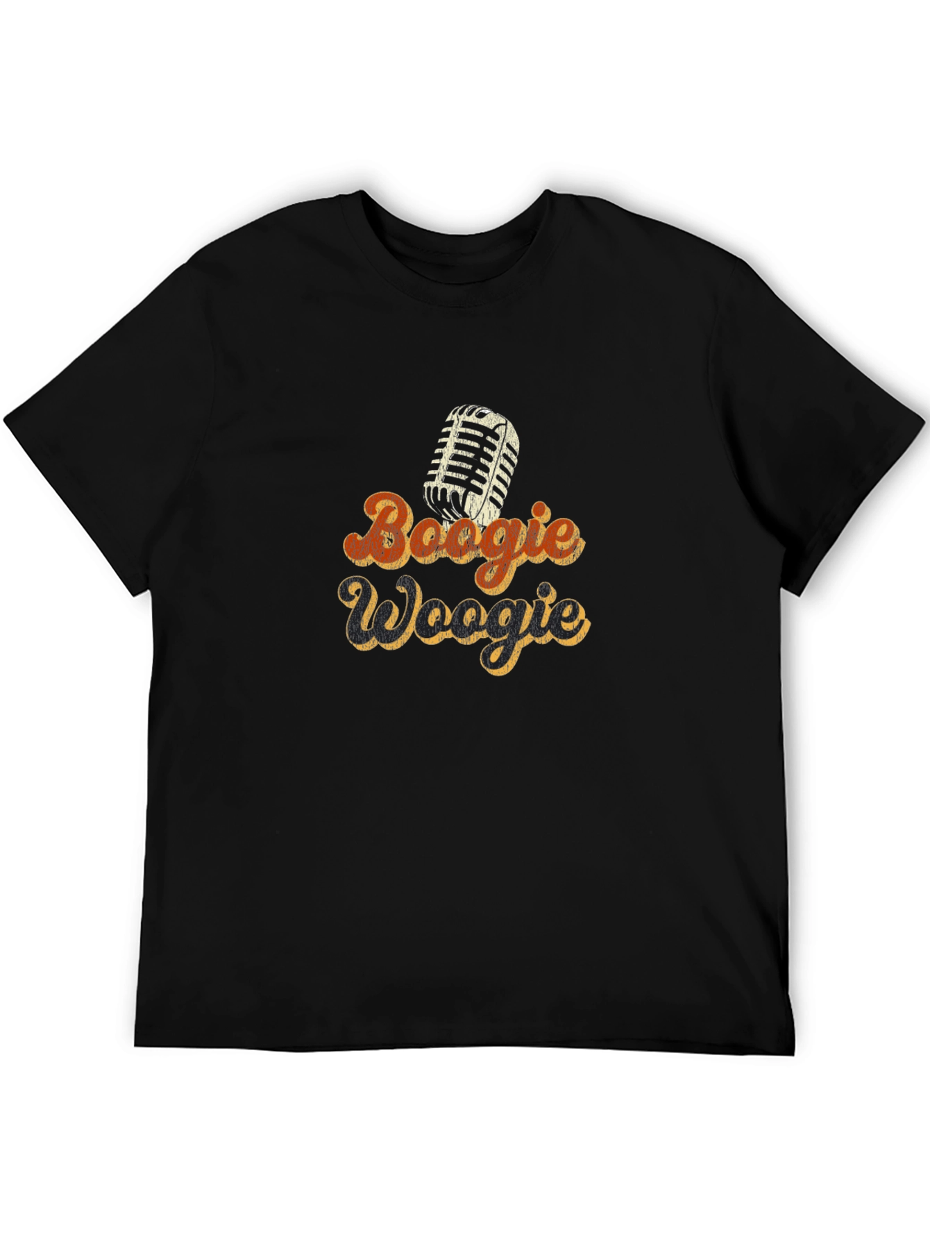 Black Retro Boogie Woogie Microphone Graphic T-Shirt view 5