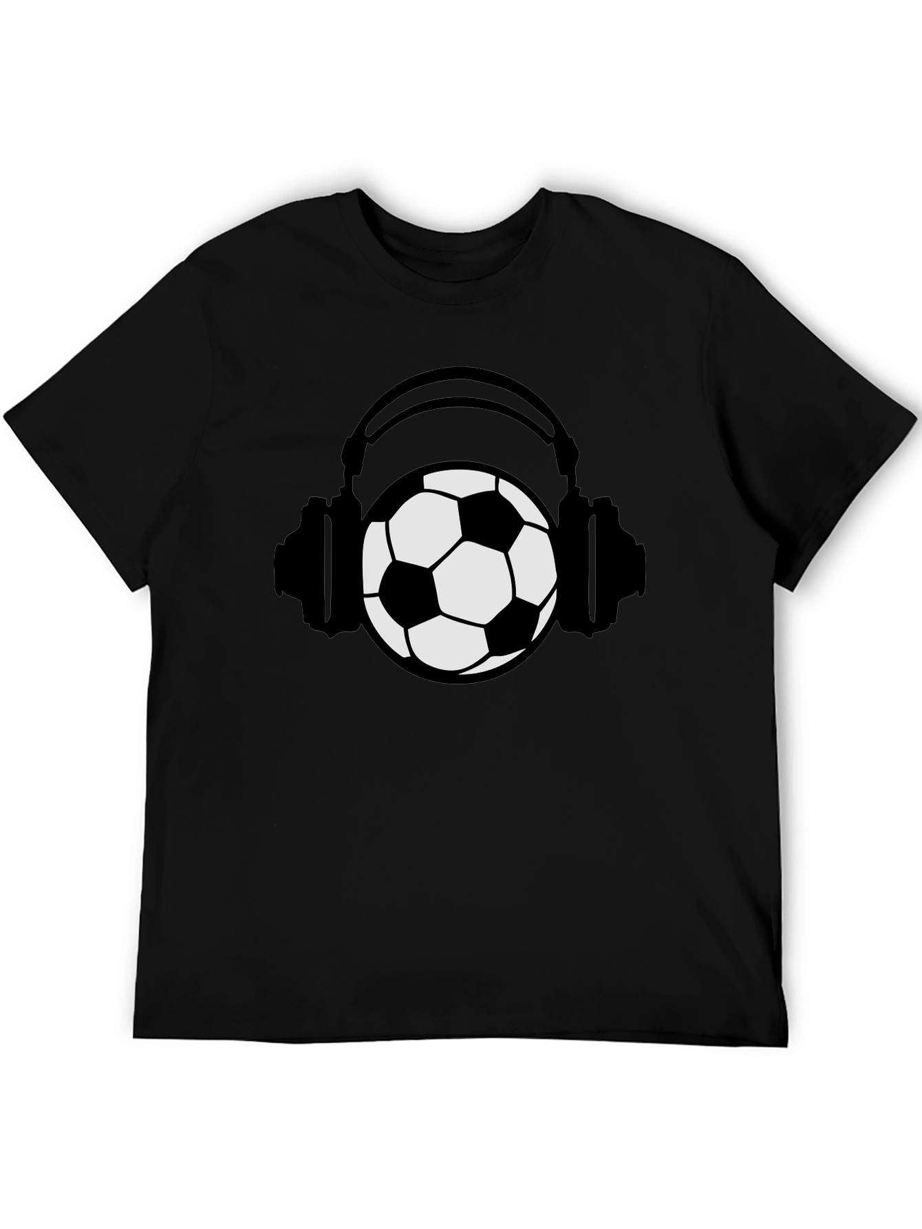 Black Soccer Ball Headphones Black Graphic Tee view 5